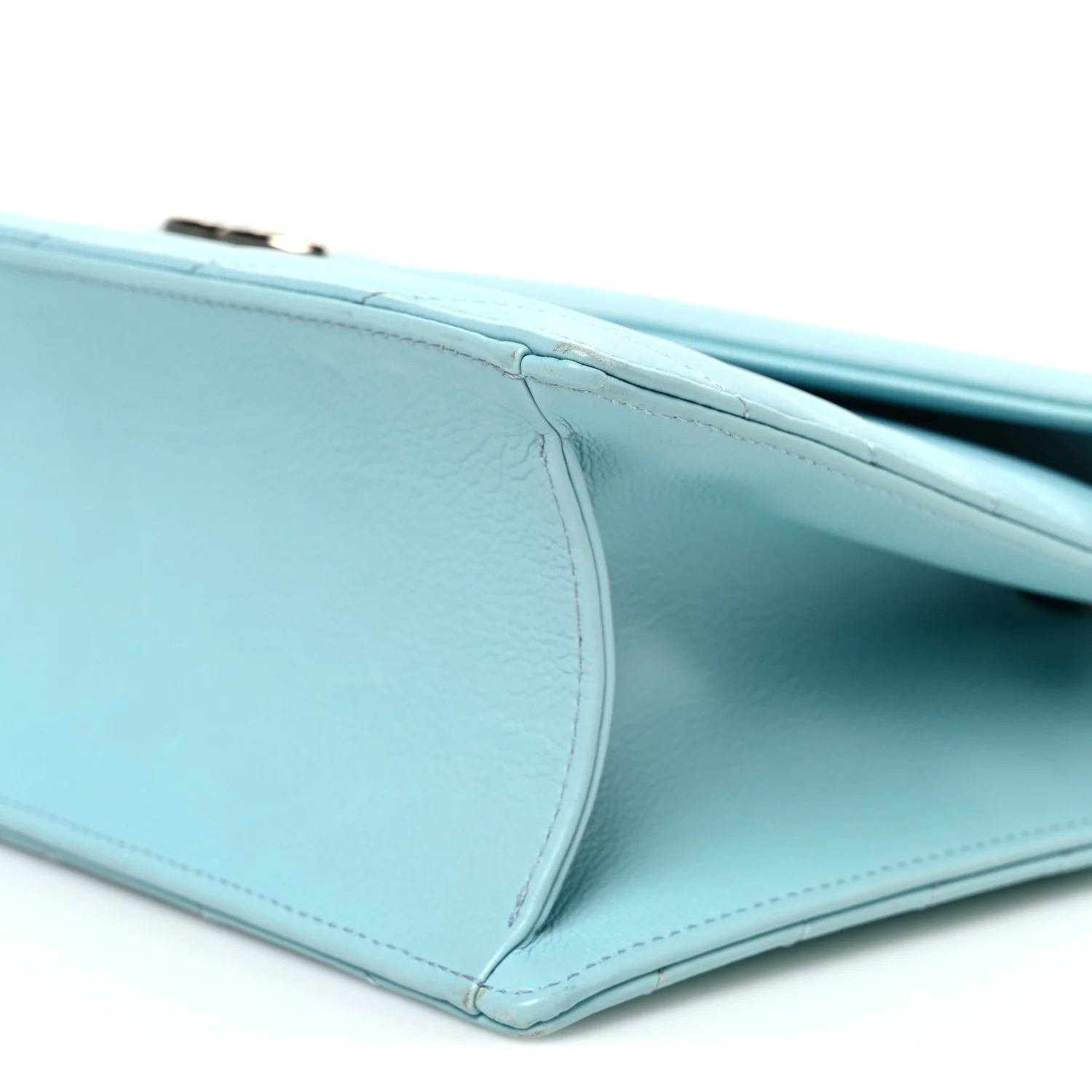 Calfskin Quilted Chevron Envelope Flap Turquoise - Image 9