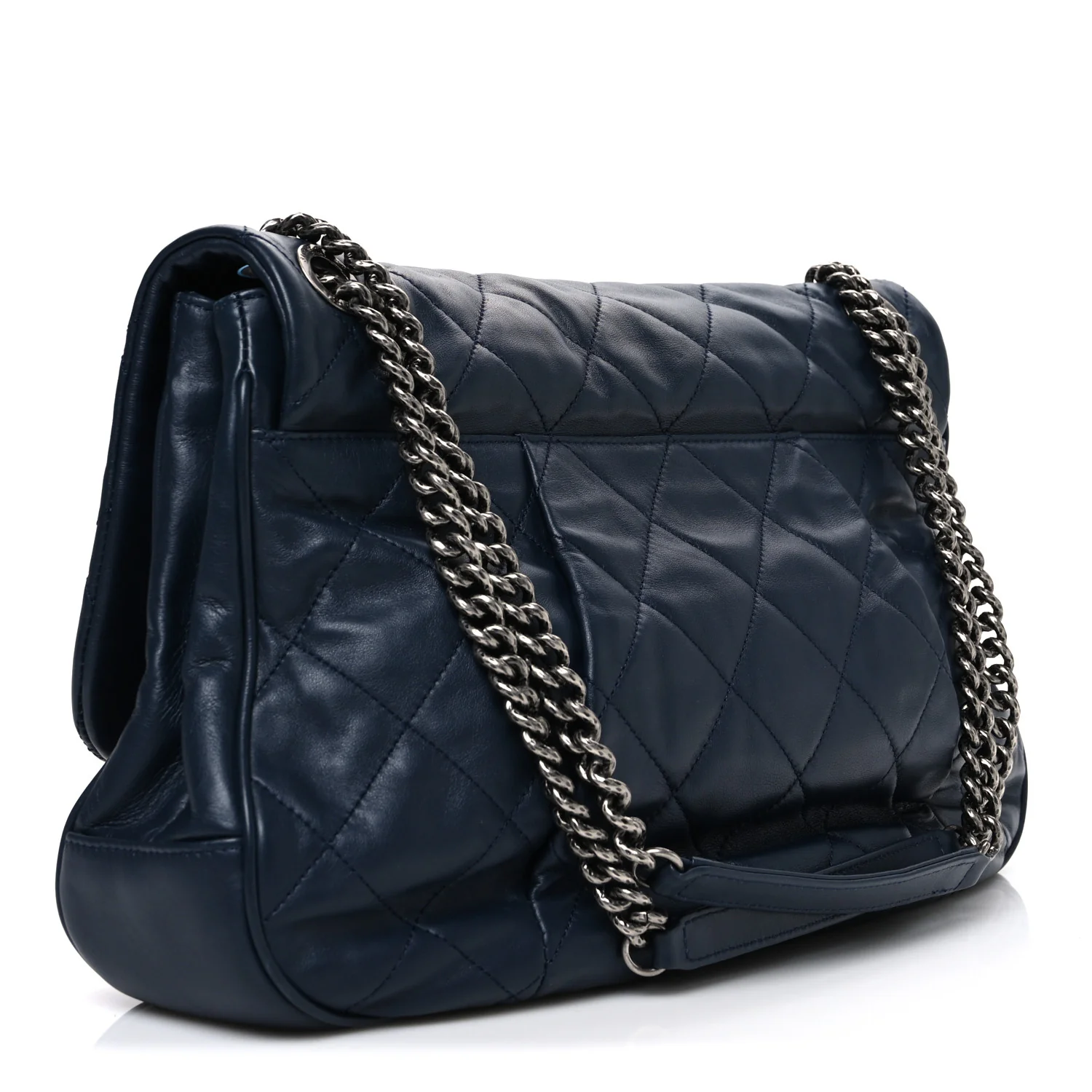 Calfskin Quilted Coco Pleats Flap Navy Blue - Image 3