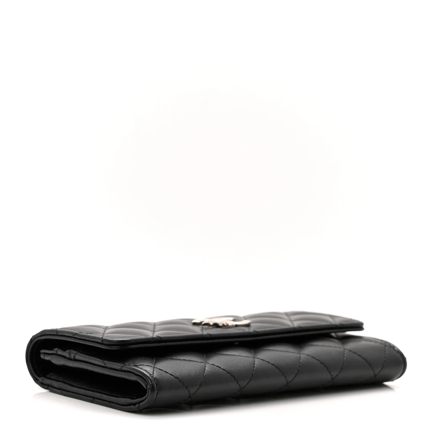 Calfskin Quilted Crystal CC Star Flap Wallet Black - Image 4