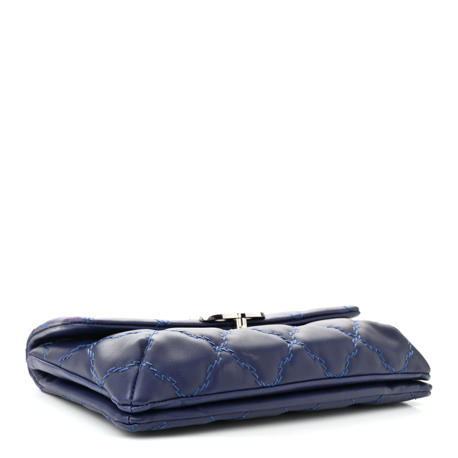 Calfskin Quilted Double Stitch Hamptons Clutch with Chain Blue - Image 4