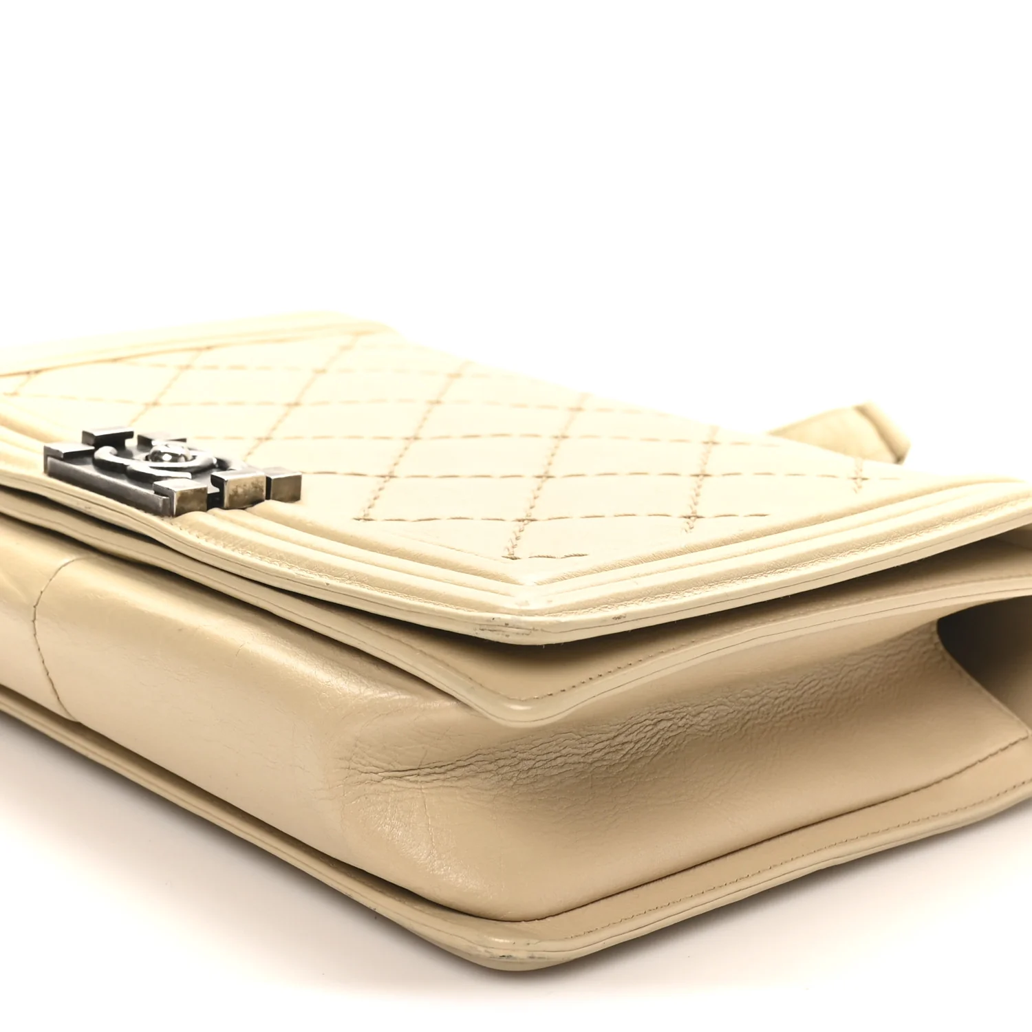 Calfskin Quilted Double Stitch New Medium Boy Flap Beige - Image 10