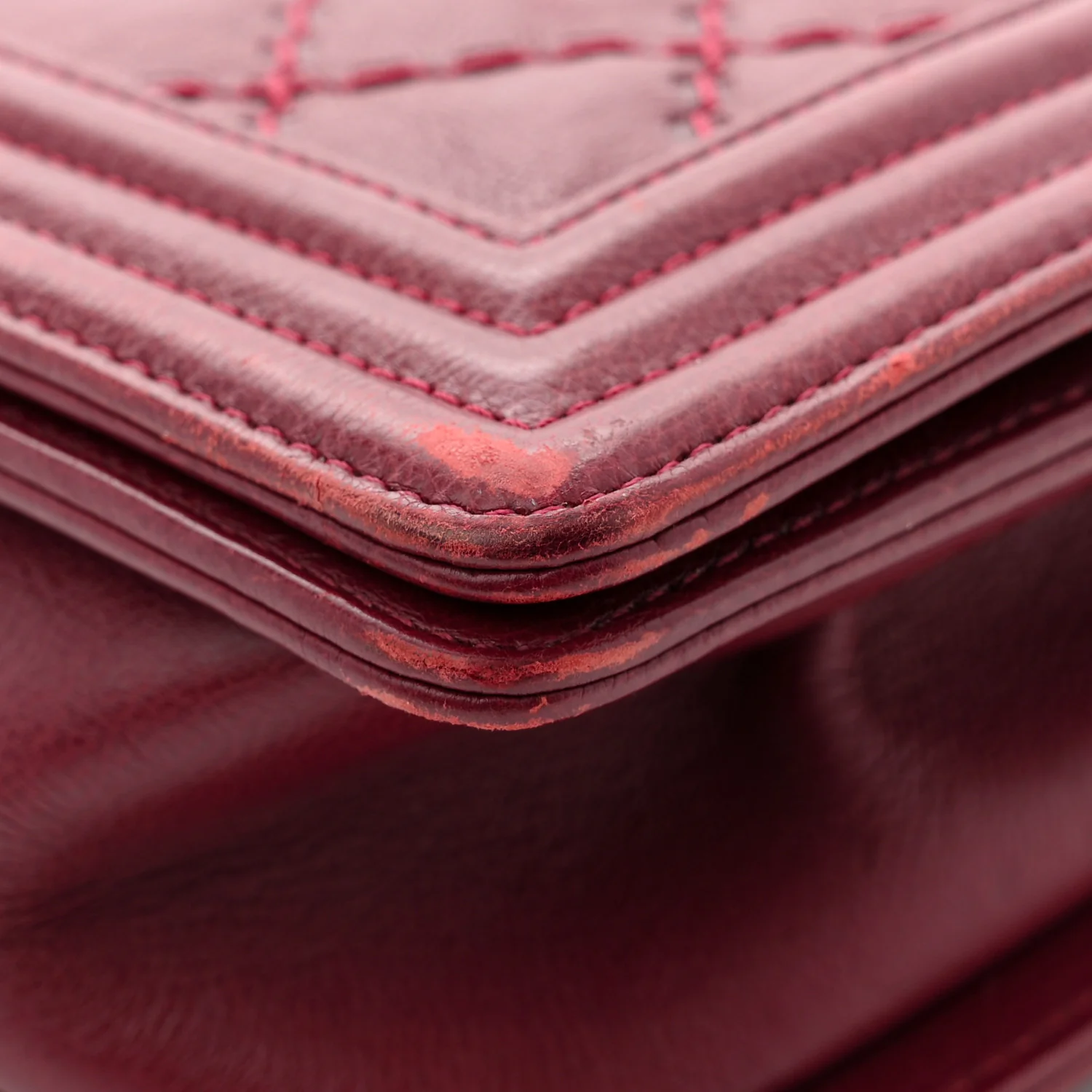 Calfskin Quilted Double Stitch New Medium Boy Flap Burgundy - Image 10