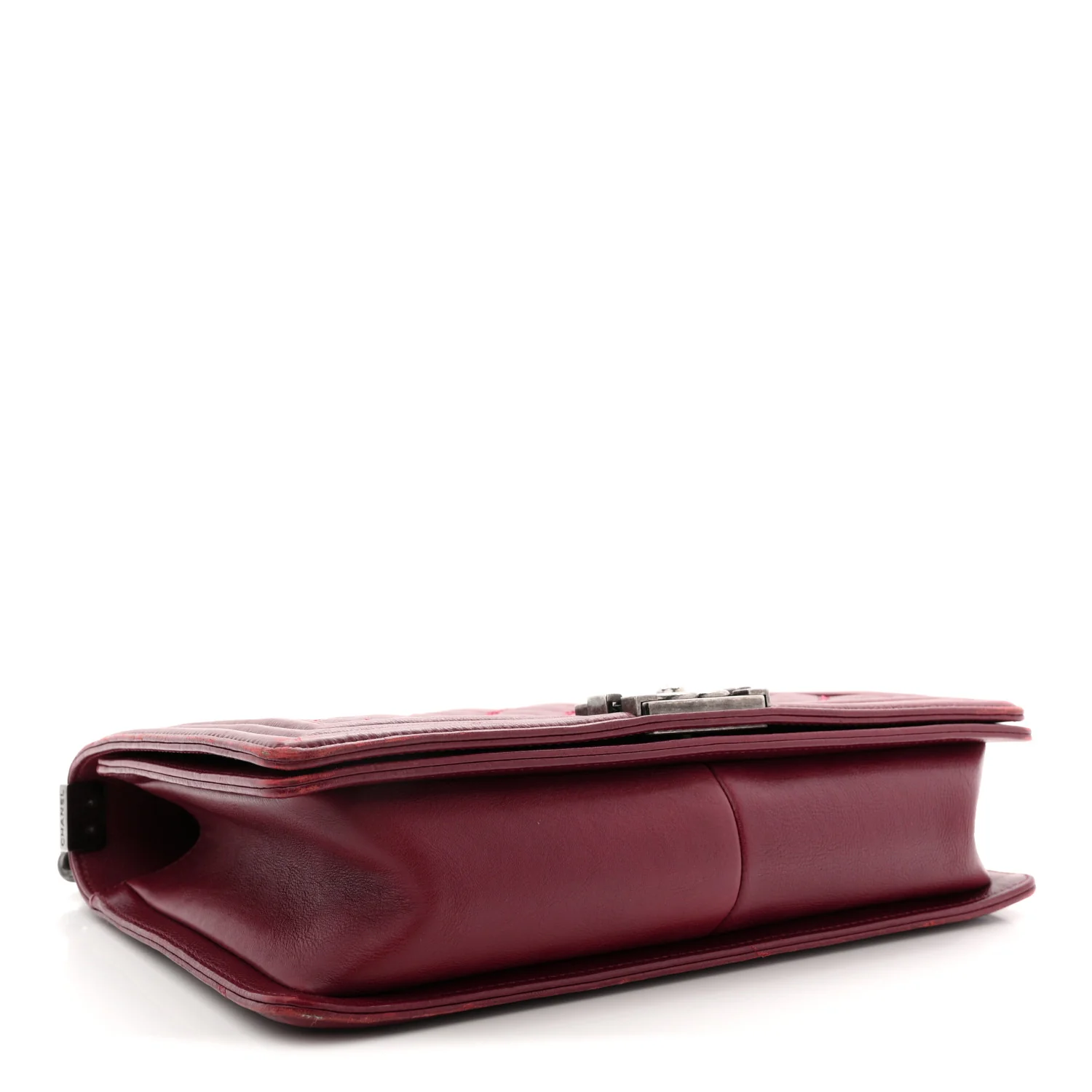 Calfskin Quilted Double Stitch New Medium Boy Flap Burgundy - Image 4