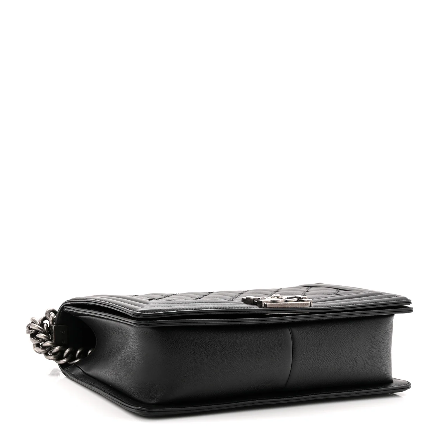 Calfskin Quilted Double Stitched New Medium Boy Flap Black - Image 4