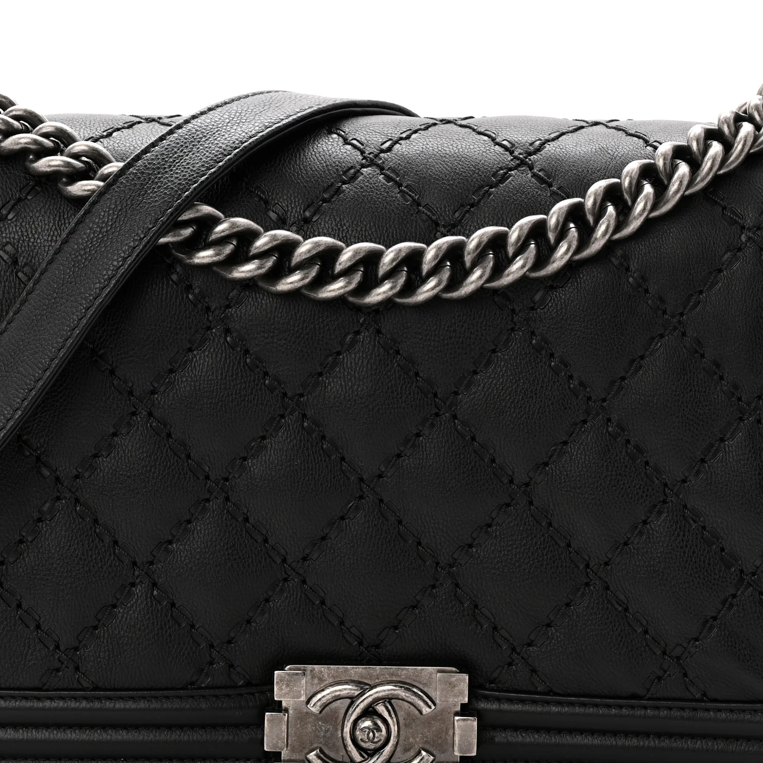 Calfskin Quilted Double Stitched New Medium Boy Flap Black - Image 8