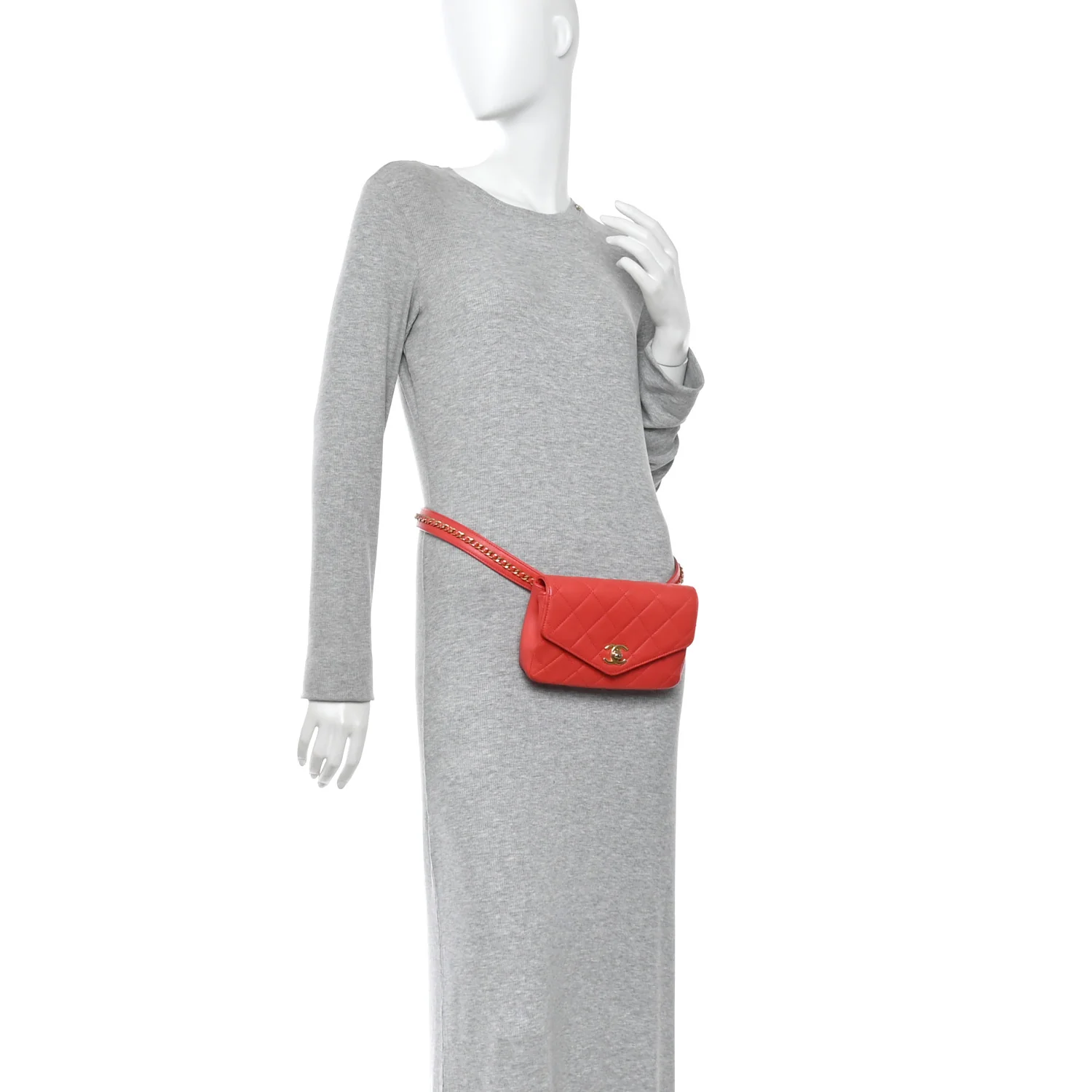 Calfskin Quilted Flap Waist Bag Red - Image 2