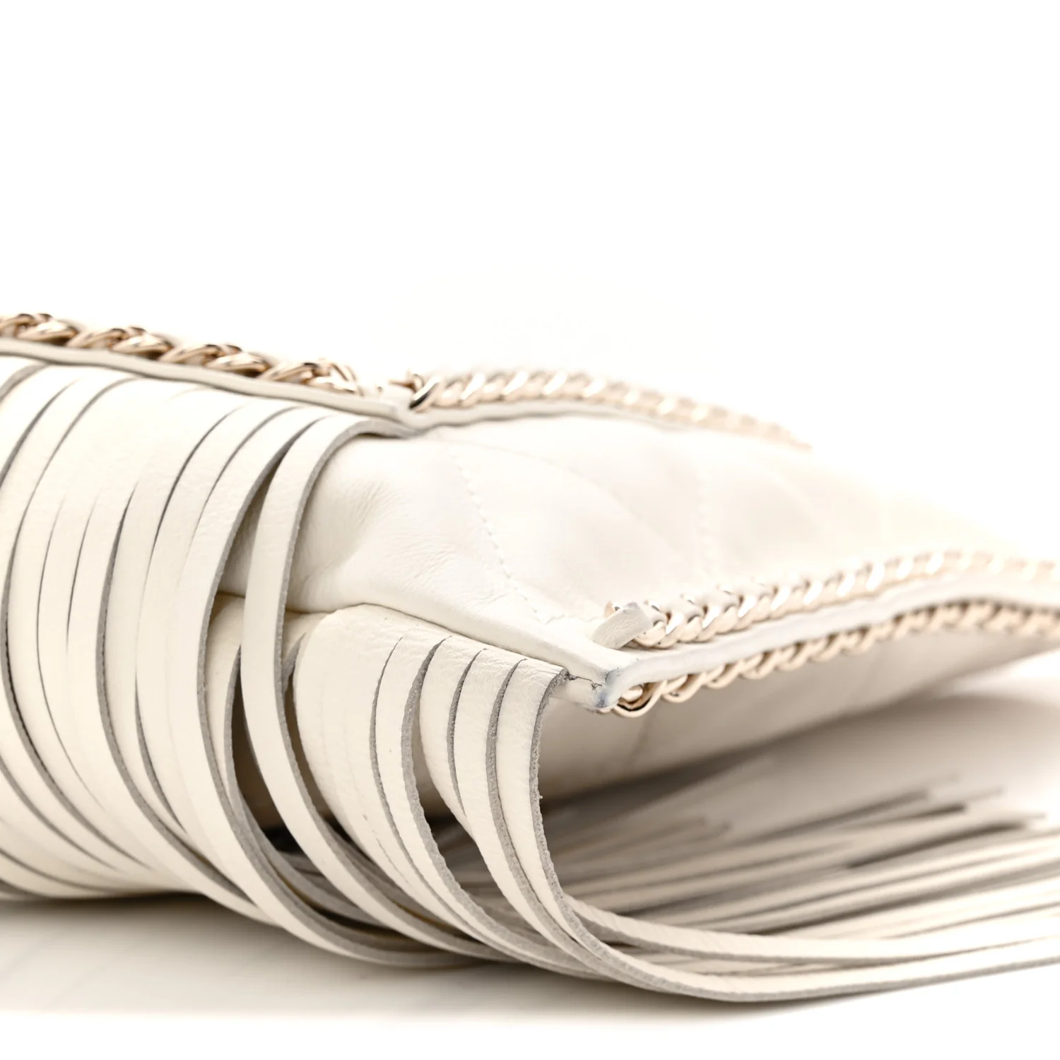 Calfskin Quilted Fringe Small Shopping Bag White - Image 10