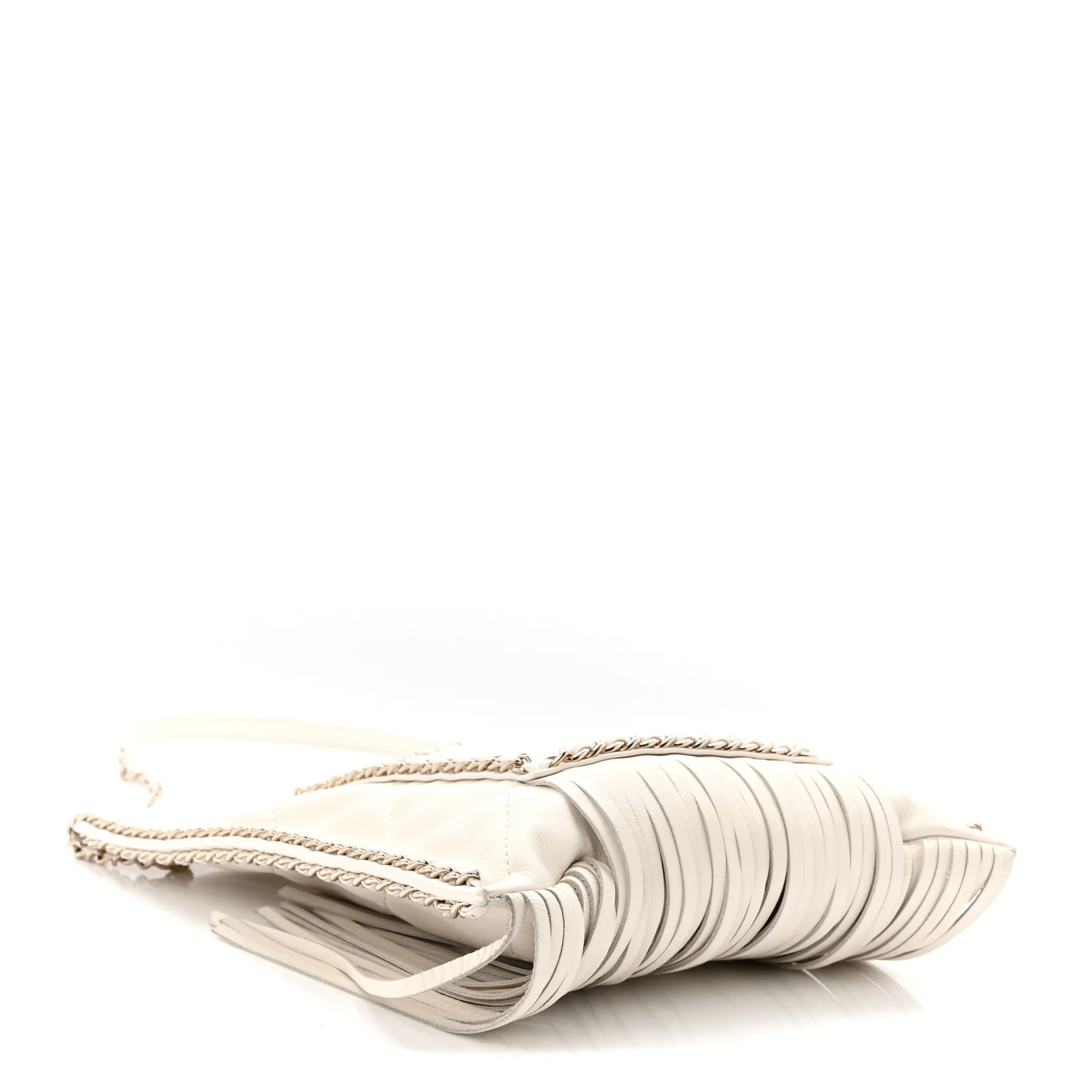 Calfskin Quilted Fringe Small Shopping Bag White - Image 4