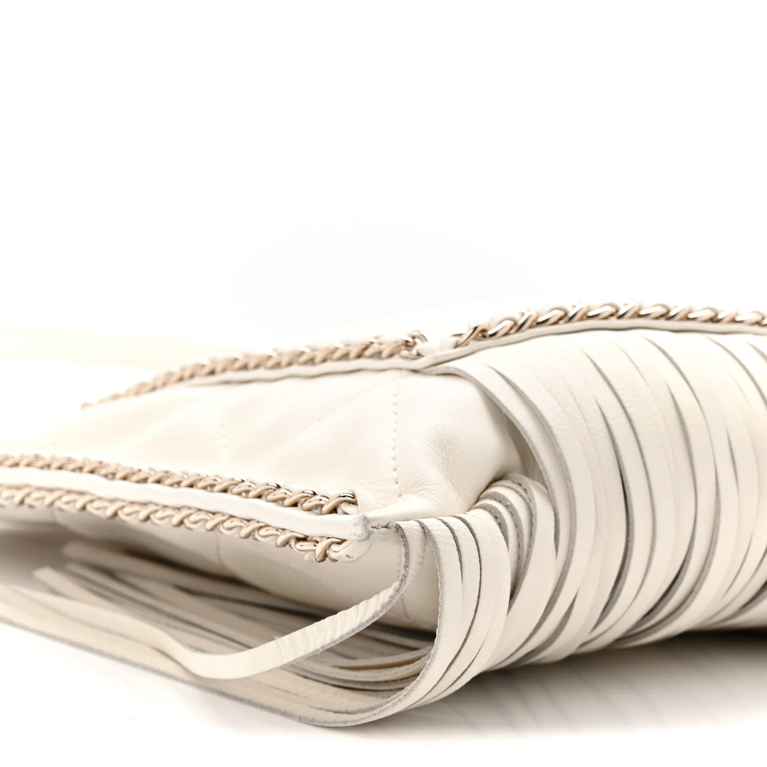 Calfskin Quilted Fringe Small Shopping Bag White - Image 9