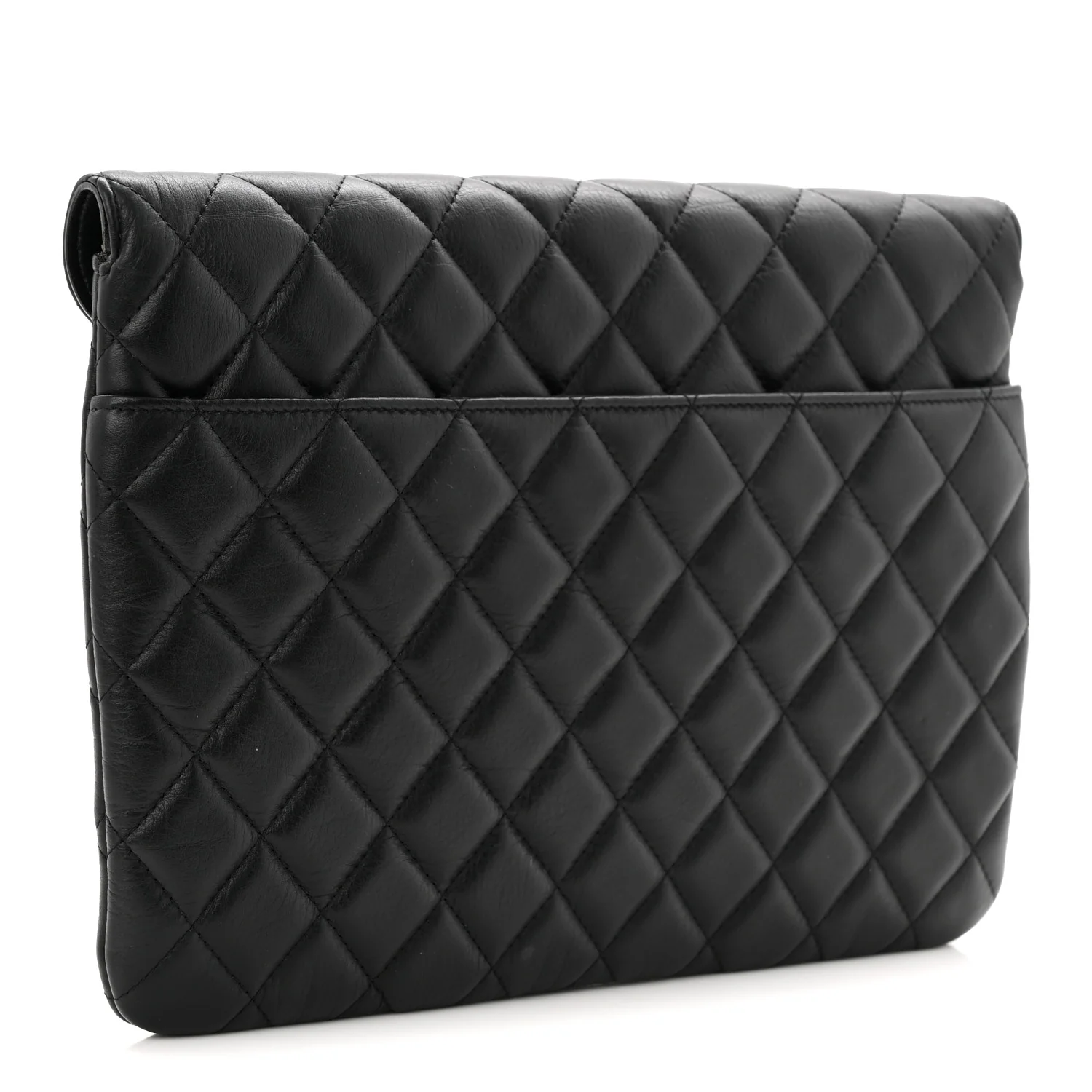 Calfskin Quilted Front Logo Enchained Clutch Black - Image 3