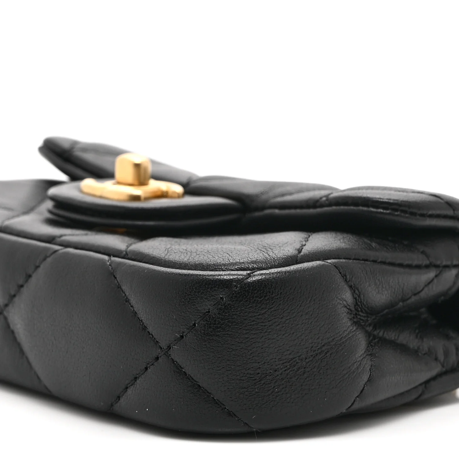 Calfskin Quilted Lady Handle Flap Card Holder With Chain Black - Image 11