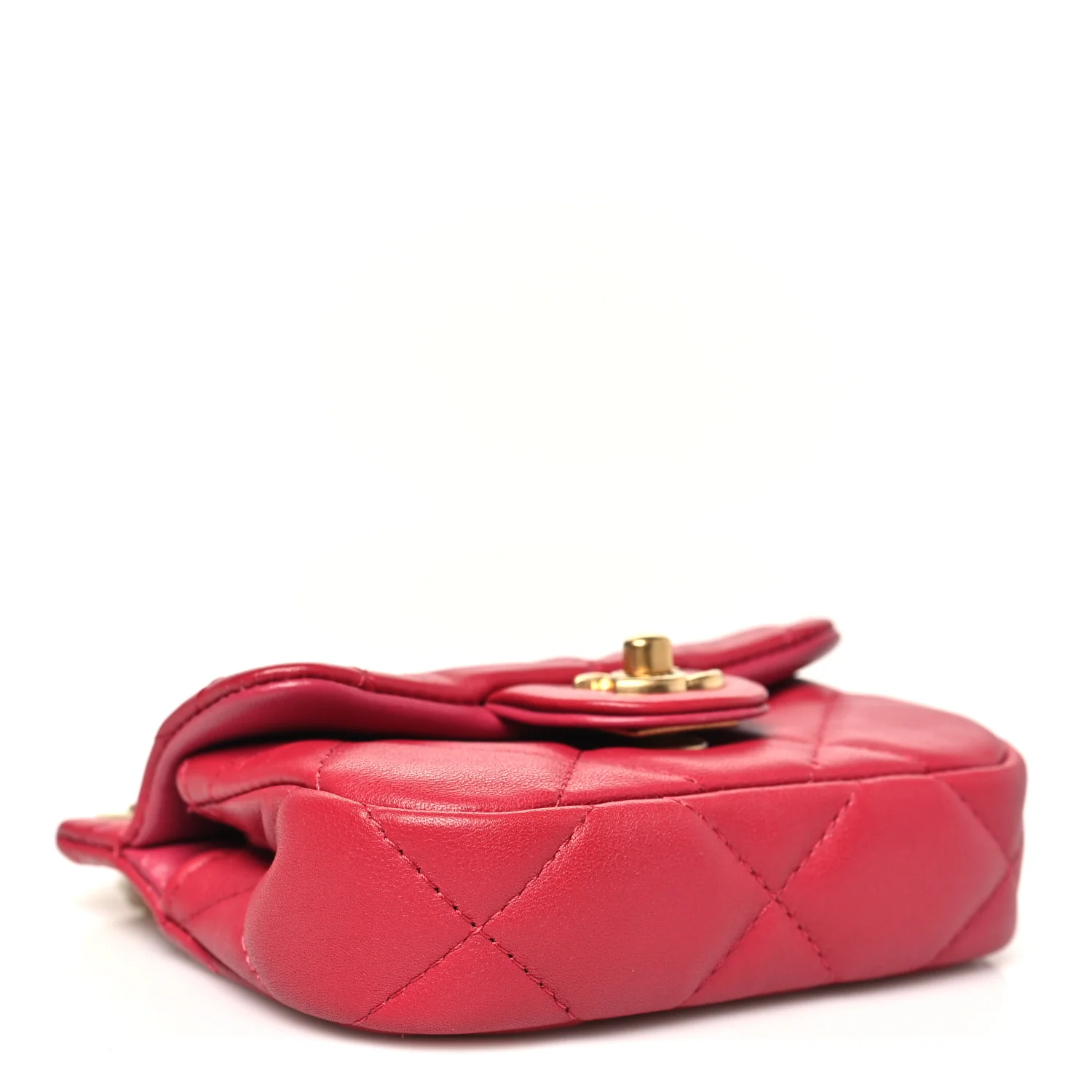 Calfskin Quilted Lady Handle Flap Card Holder With Chain Dark Pink - Image 4