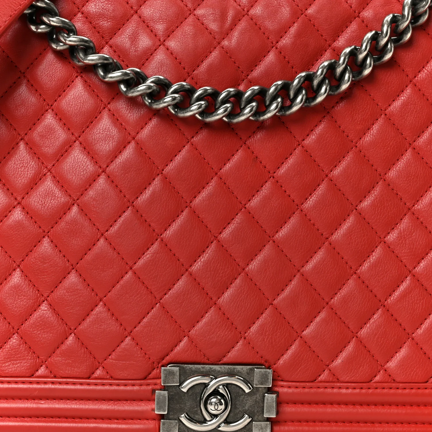 Calfskin Quilted Large Boy Flap Red - Image 8