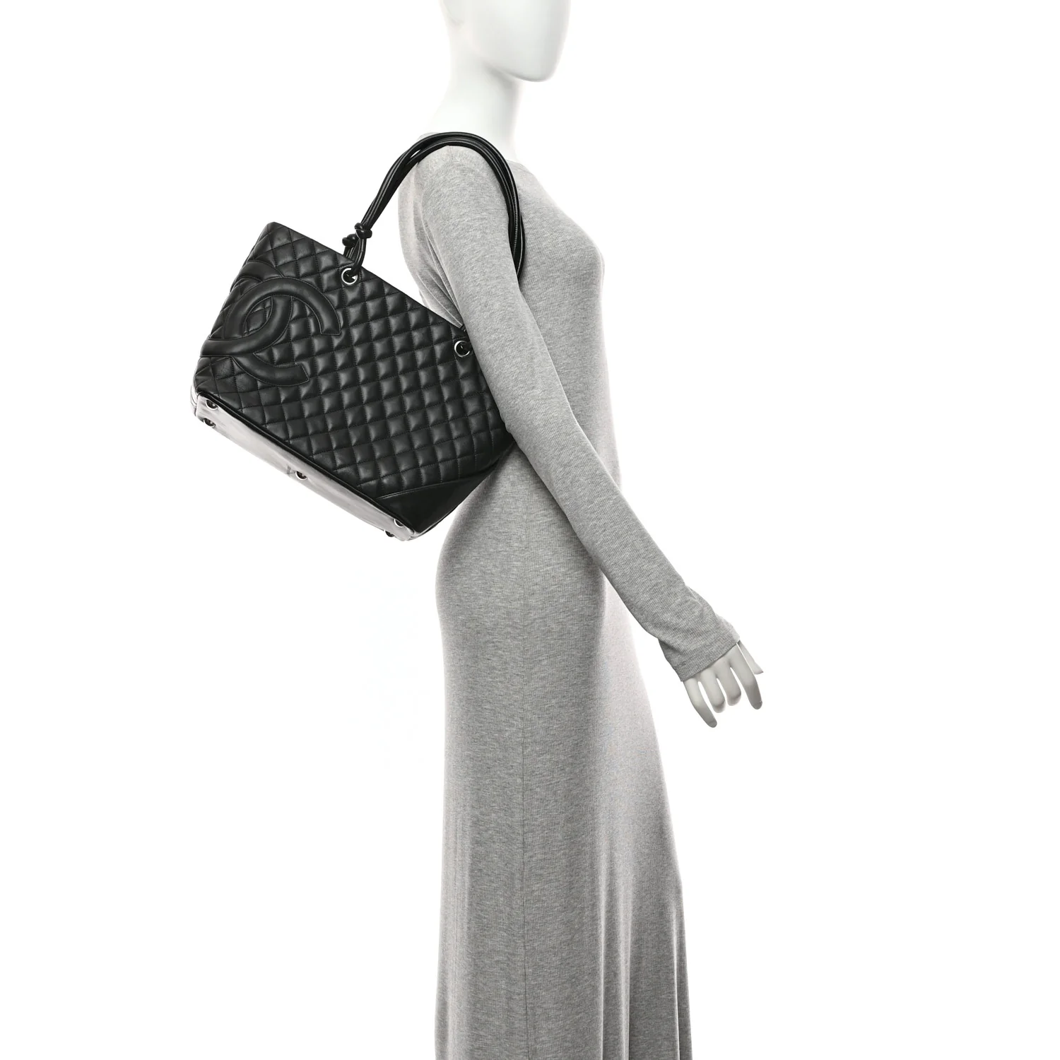 Calfskin Quilted Large Cambon Tote Black - Image 2