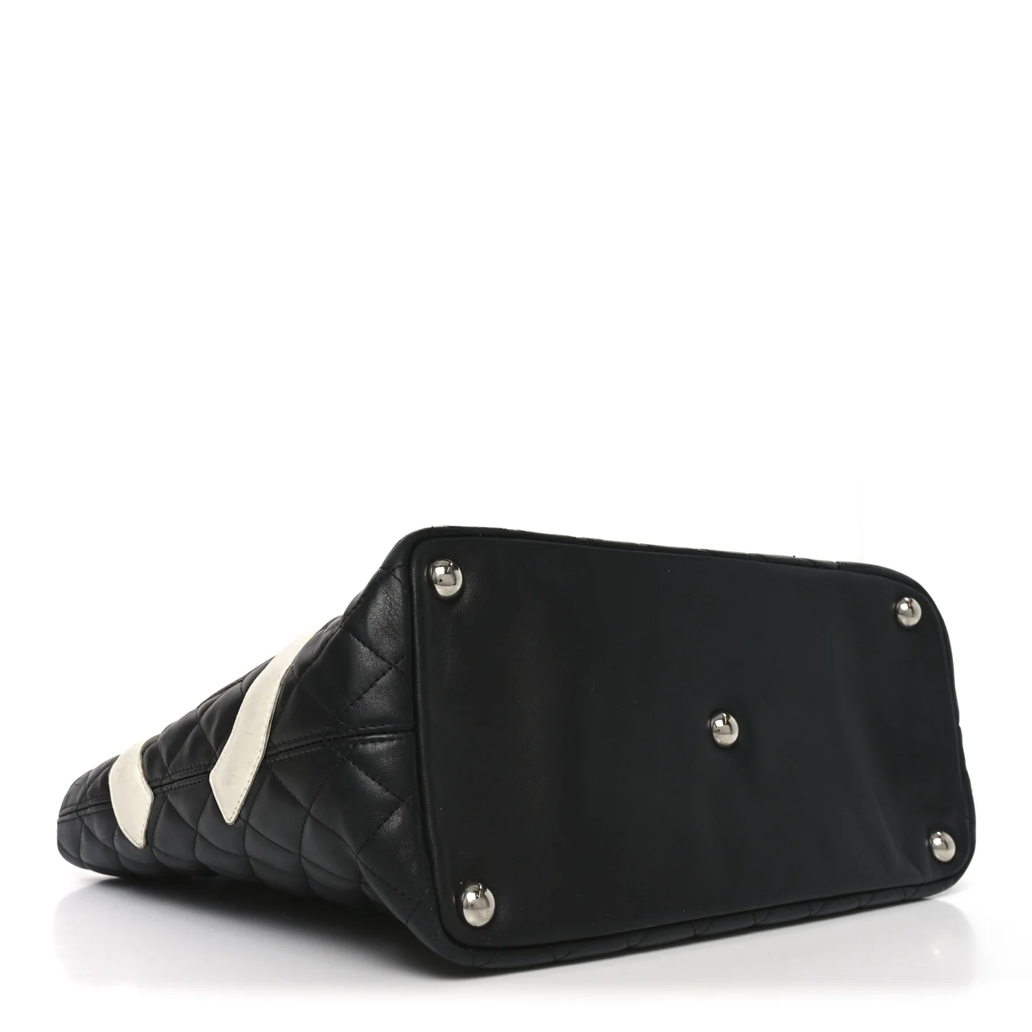 Calfskin Quilted Large Cambon Tote Black White - Image 4