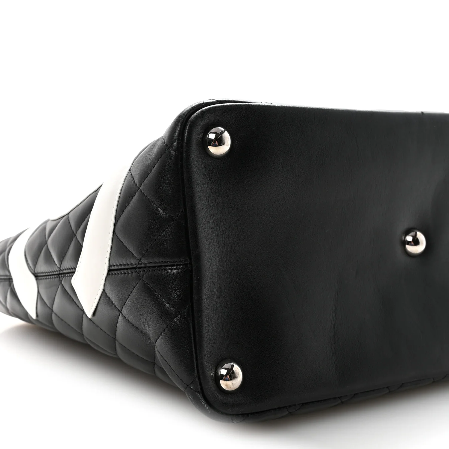 Calfskin Quilted Large Cambon Tote Black White - Image 9