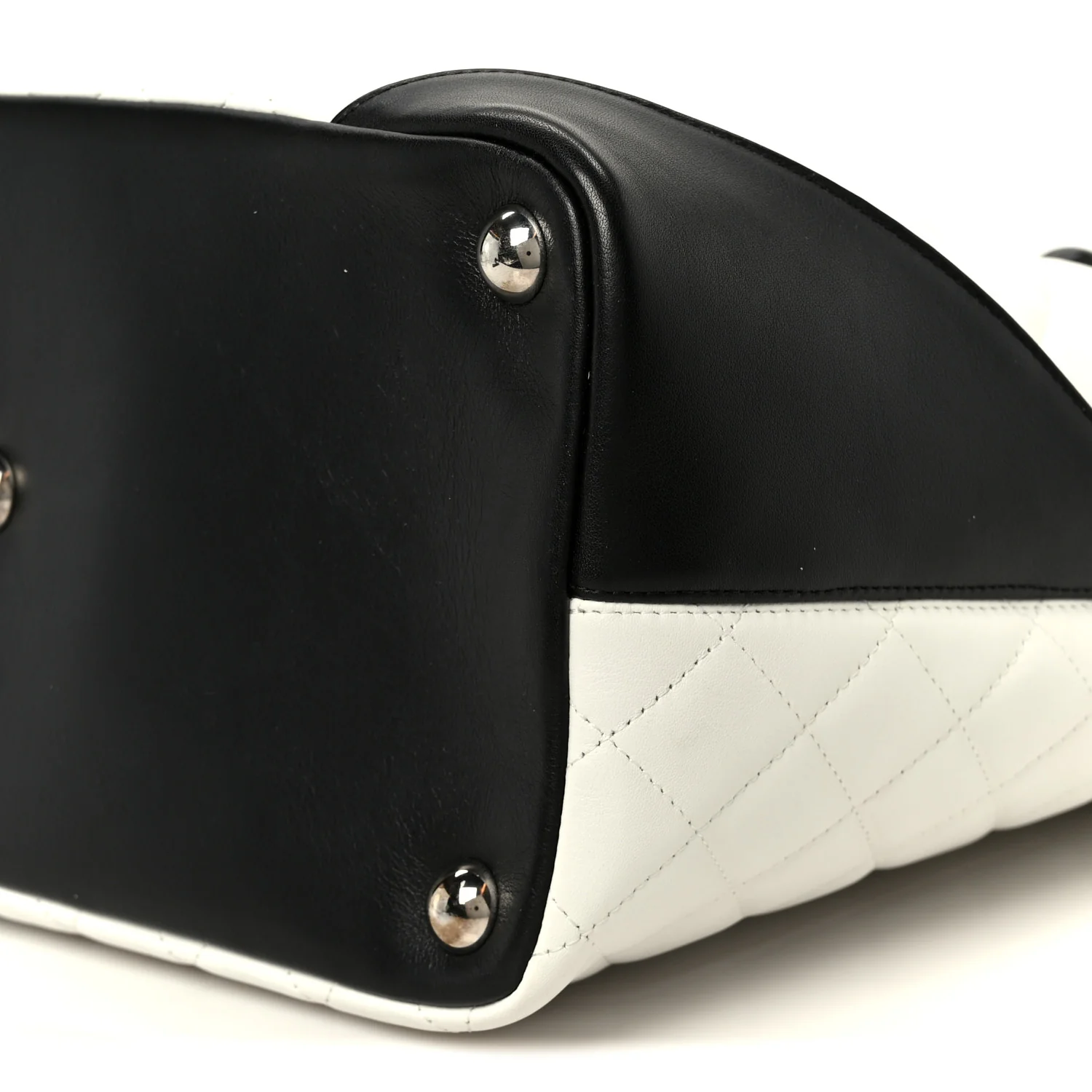Calfskin Quilted Large Cambon Tote White Black - Image 10