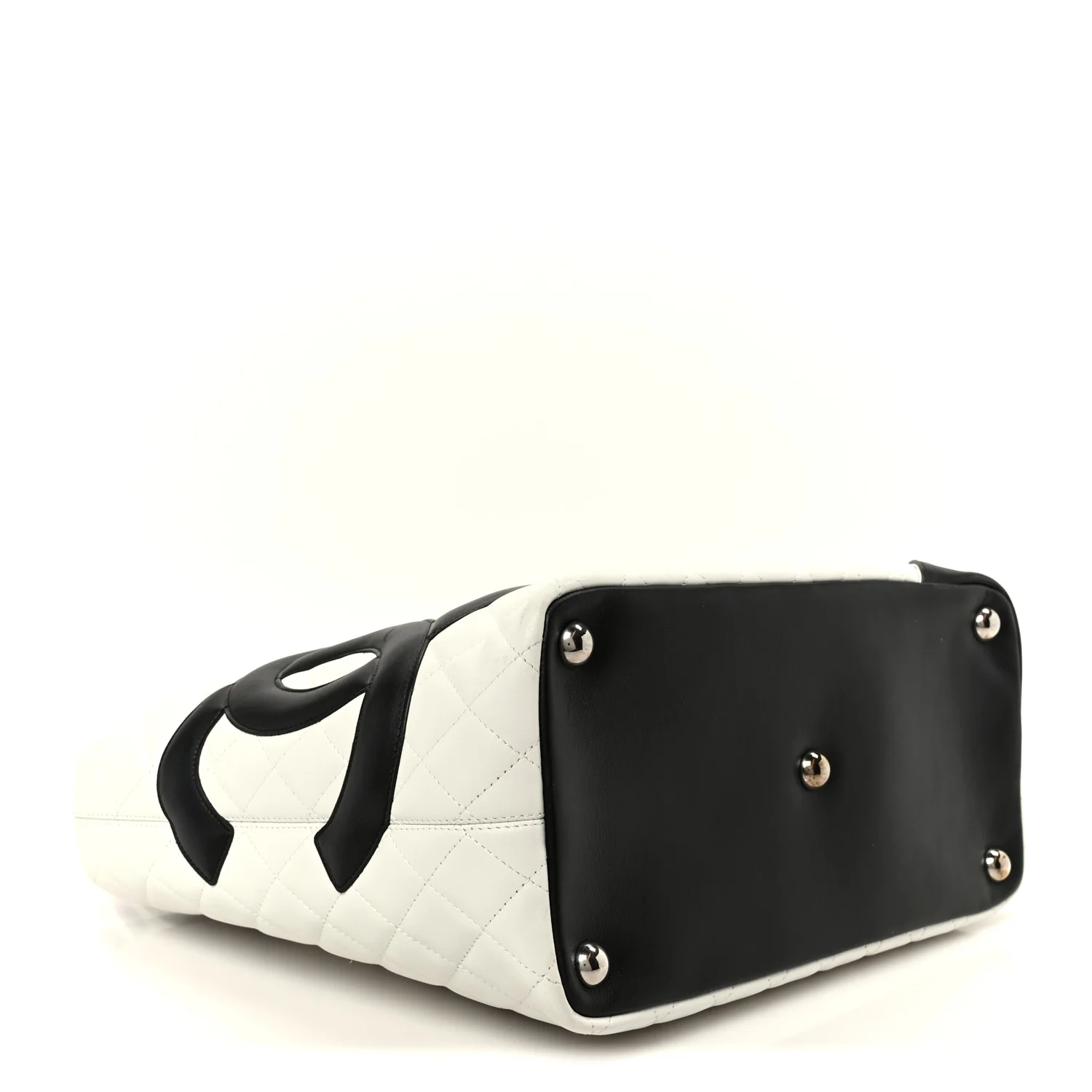 Calfskin Quilted Large Cambon Tote White Black - Image 4