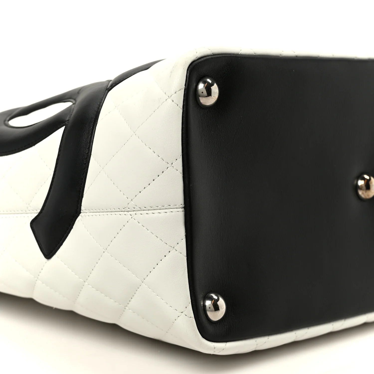 Calfskin Quilted Large Cambon Tote White Black - Image 9