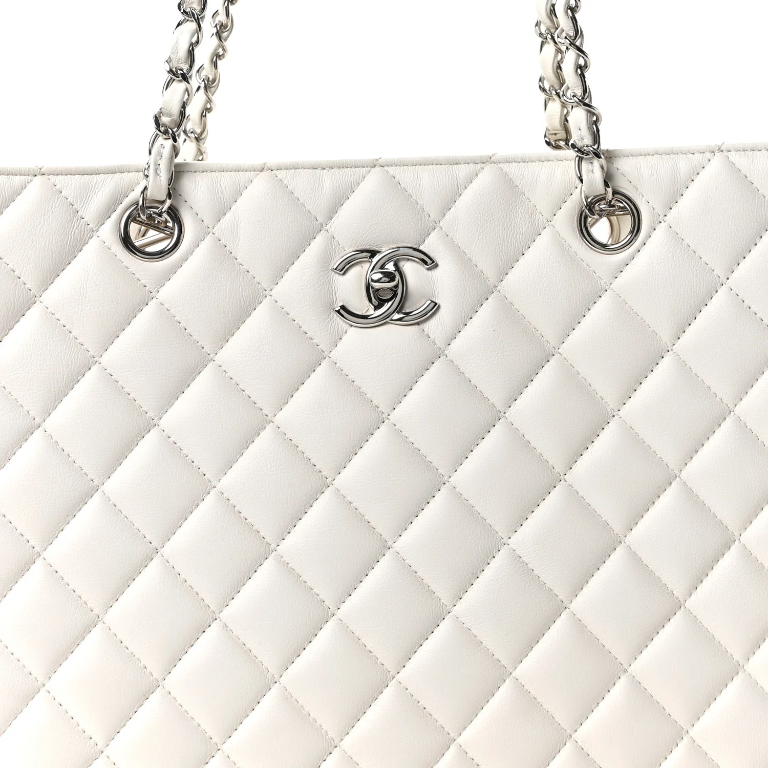 Calfskin Quilted Large Classic Shopping Tote White - Image 9