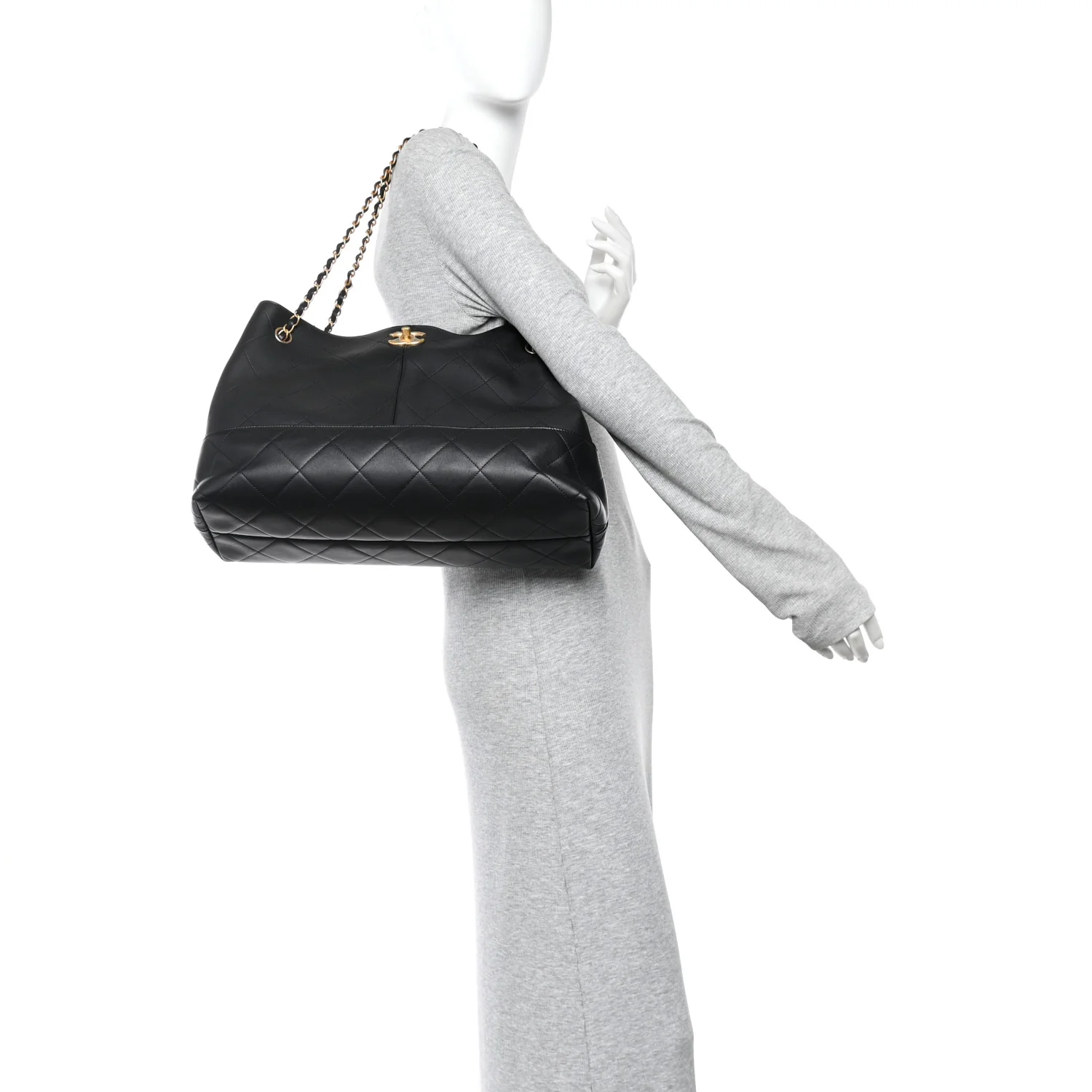 Calfskin Quilted Large Coco Base Shopping Bag Black - Image 2