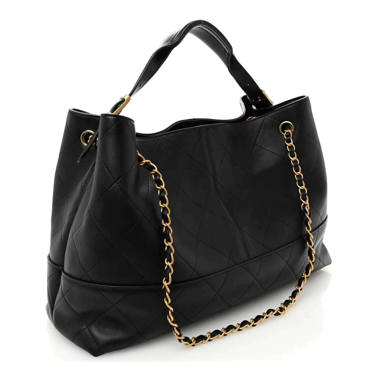 Calfskin Quilted Large Coco Base Shopping Bag Black - Image 3