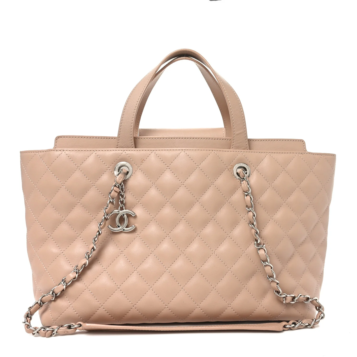 Calfskin Quilted Large Shopping Tote Light Pink