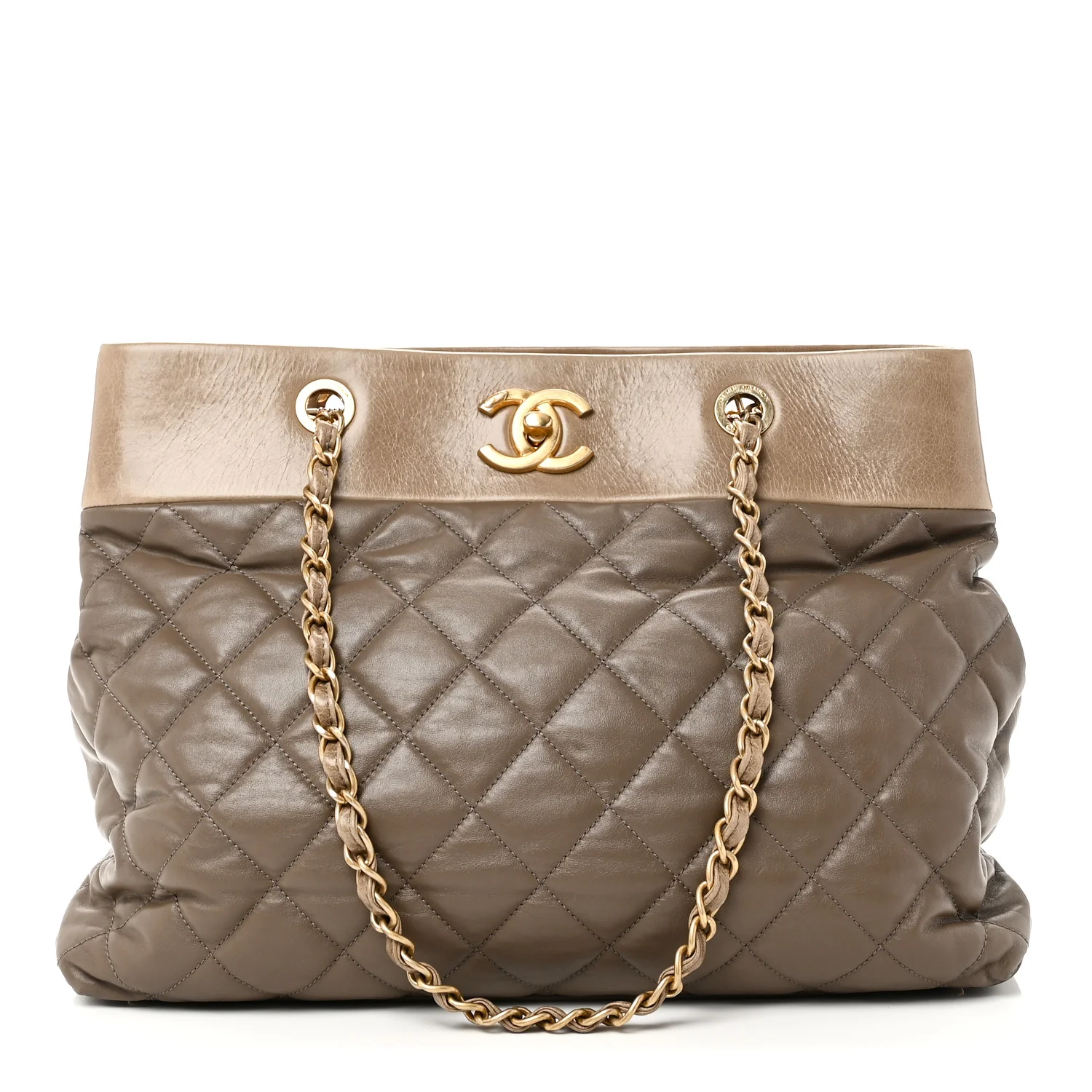 Calfskin Quilted Large Soft Elegance Tote Brown