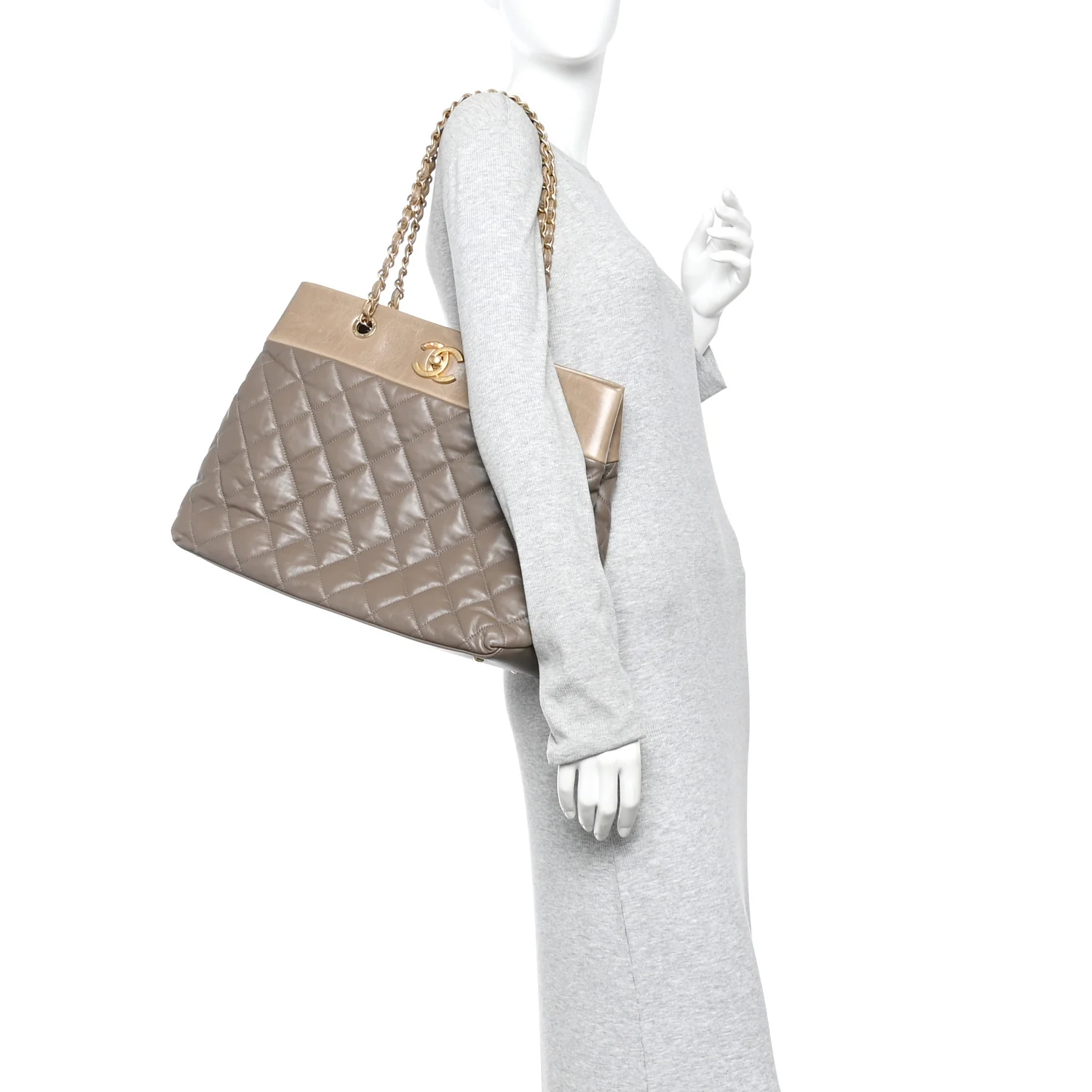 Calfskin Quilted Large Soft Elegance Tote Brown - Image 2
