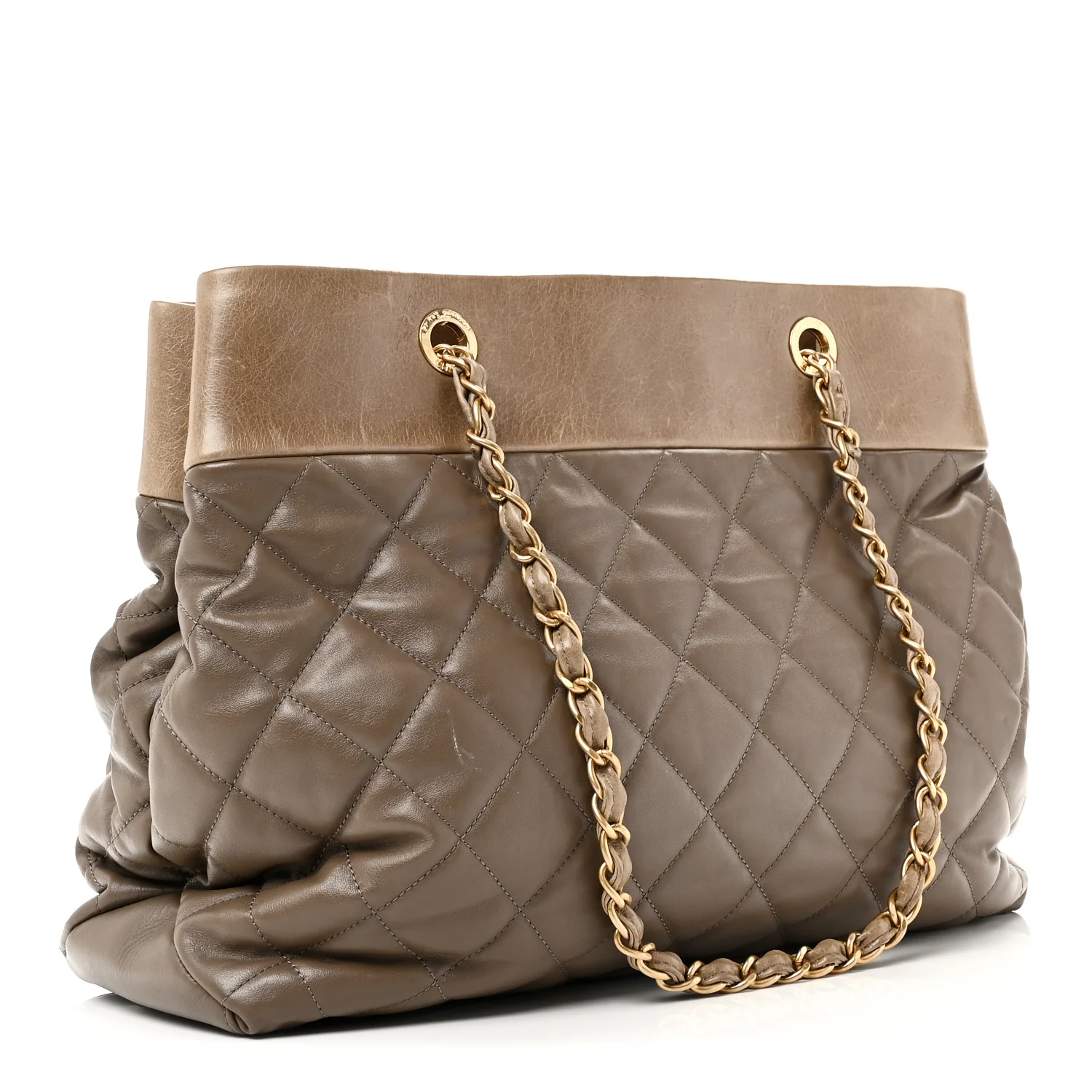 Calfskin Quilted Large Soft Elegance Tote Brown - Image 3