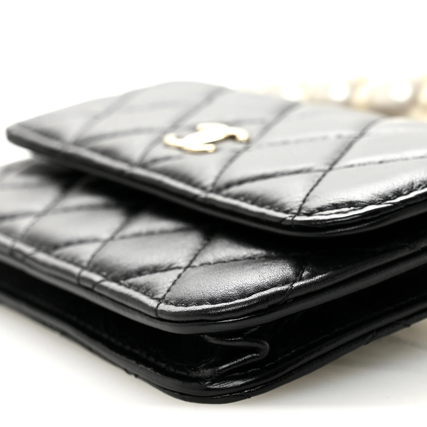 Calfskin Quilted Maxi Pearls Clutch With Chain Black - Image 11