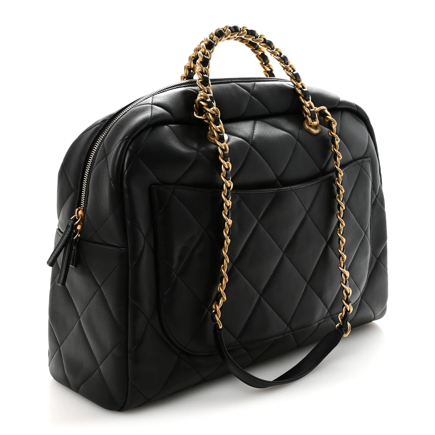 Calfskin Quilted Maxi Travel Bowling Bag Black - Image 3
