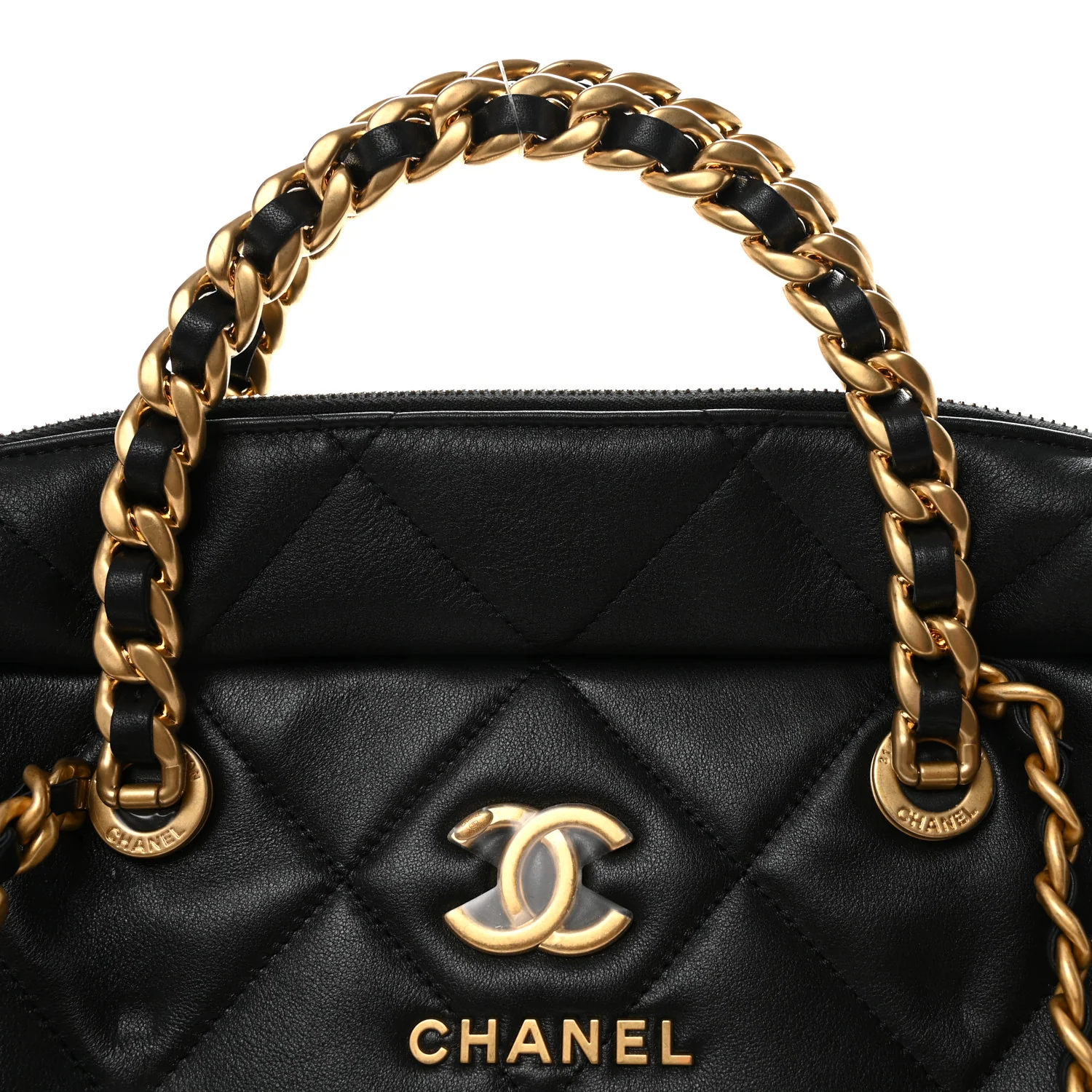 Calfskin Quilted Maxi Travel Bowling Bag Black - Image 8