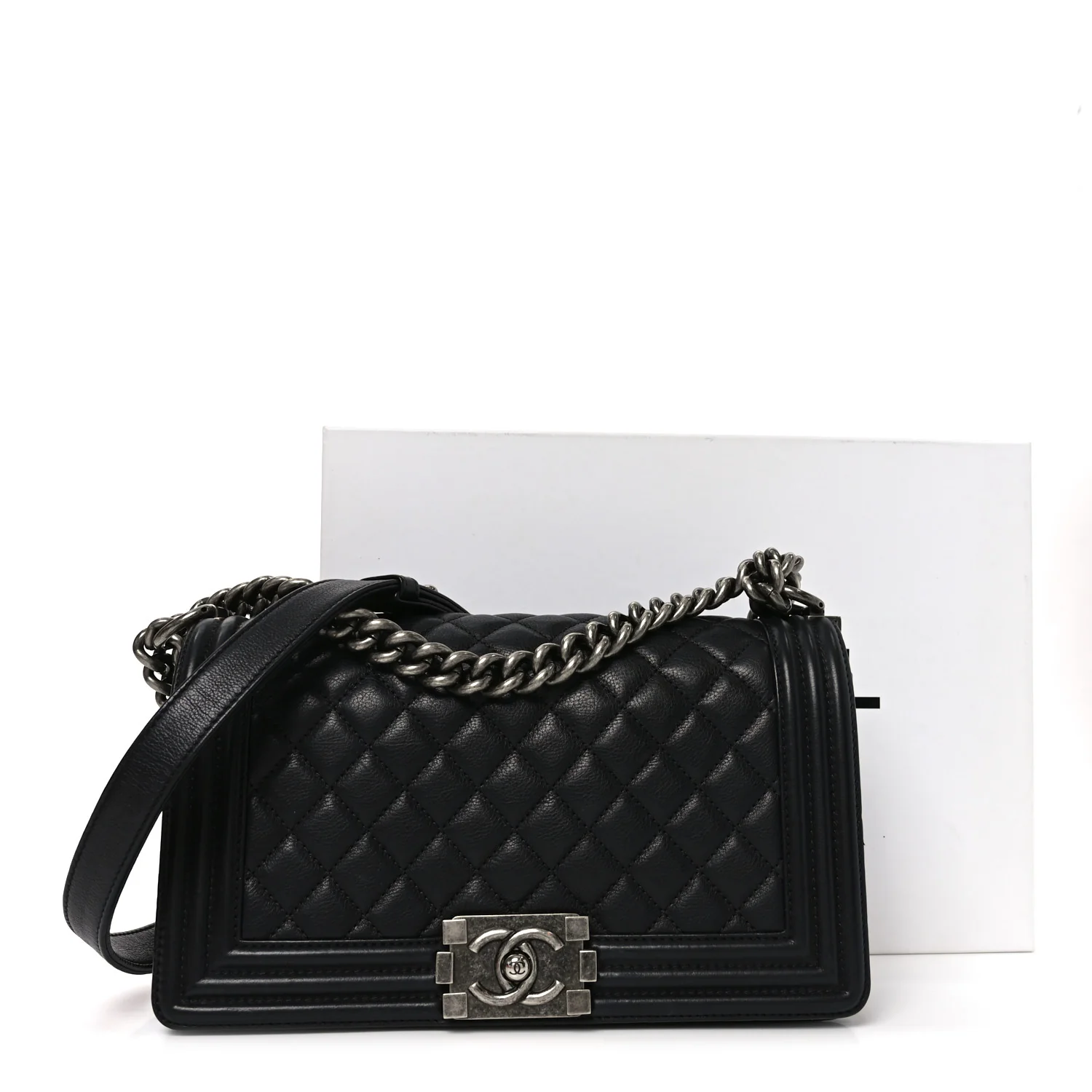 Calfskin Quilted Medium Boy Flap Black - Image 11