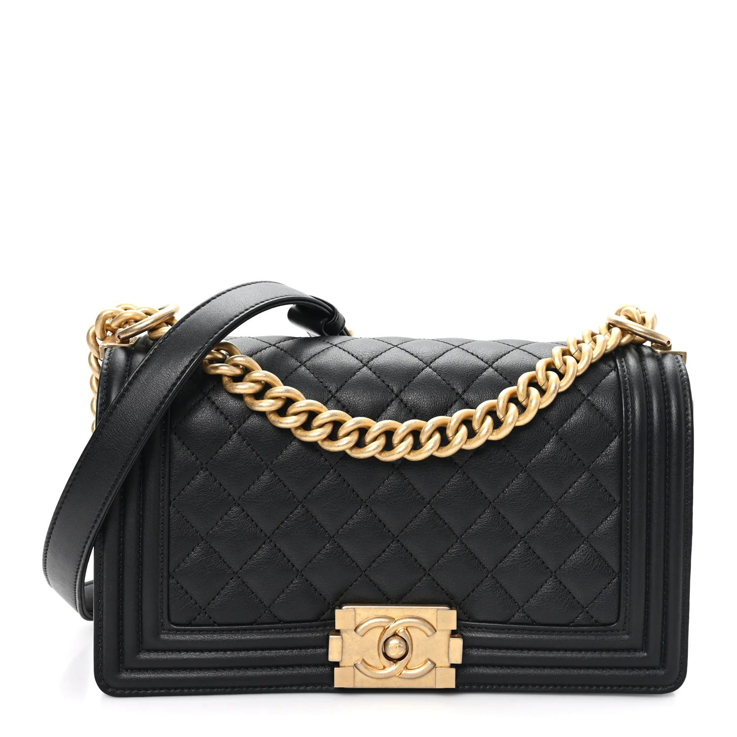 Calfskin Quilted Medium Boy Flap Black