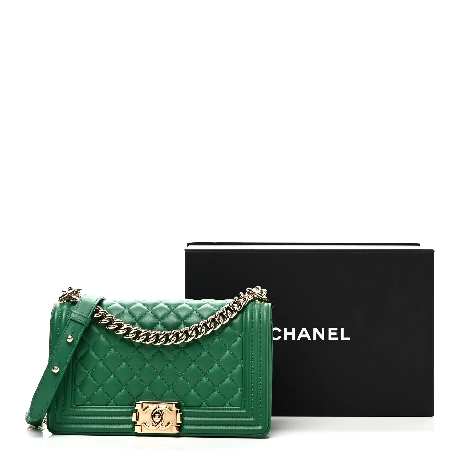 Calfskin Quilted Medium Boy Flap Green - Image 11