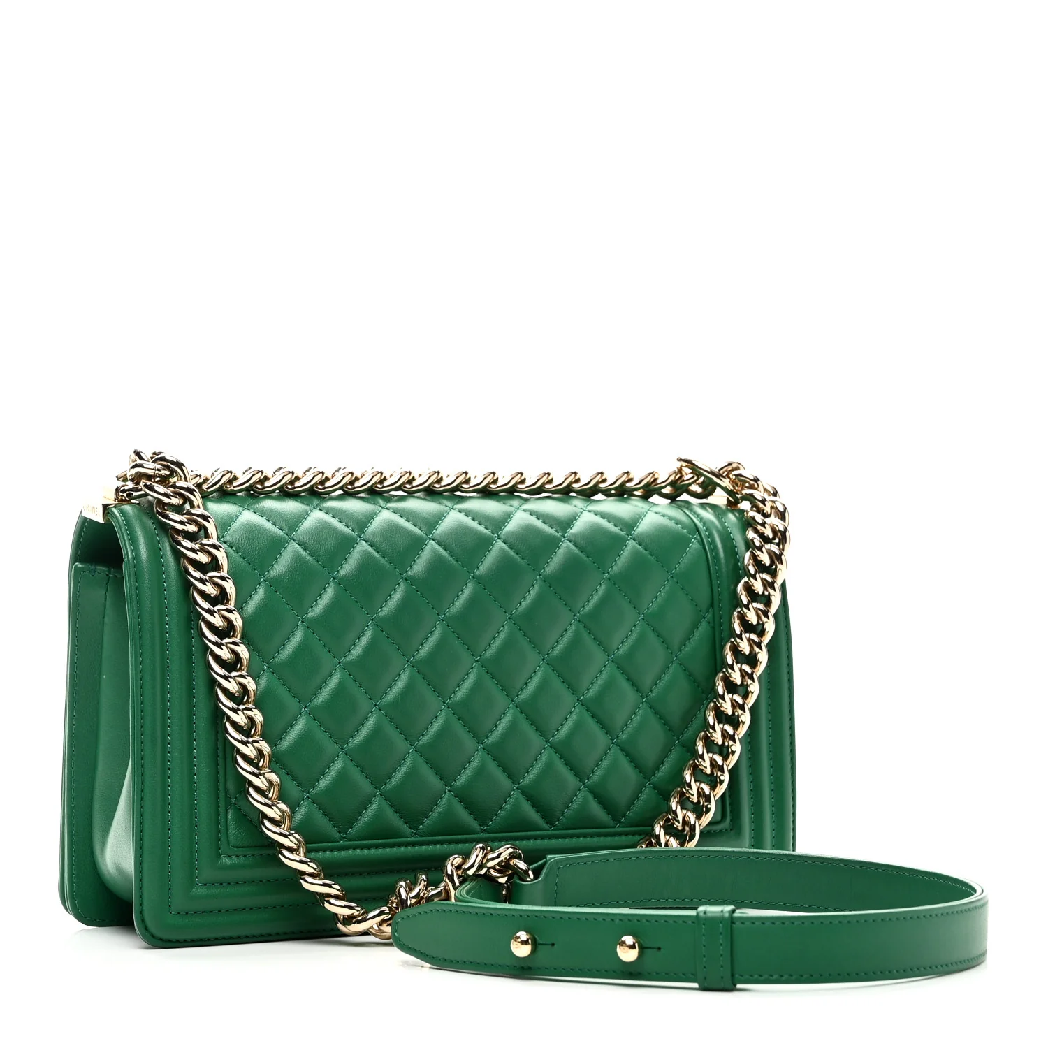 Calfskin Quilted Medium Boy Flap Green - Image 3