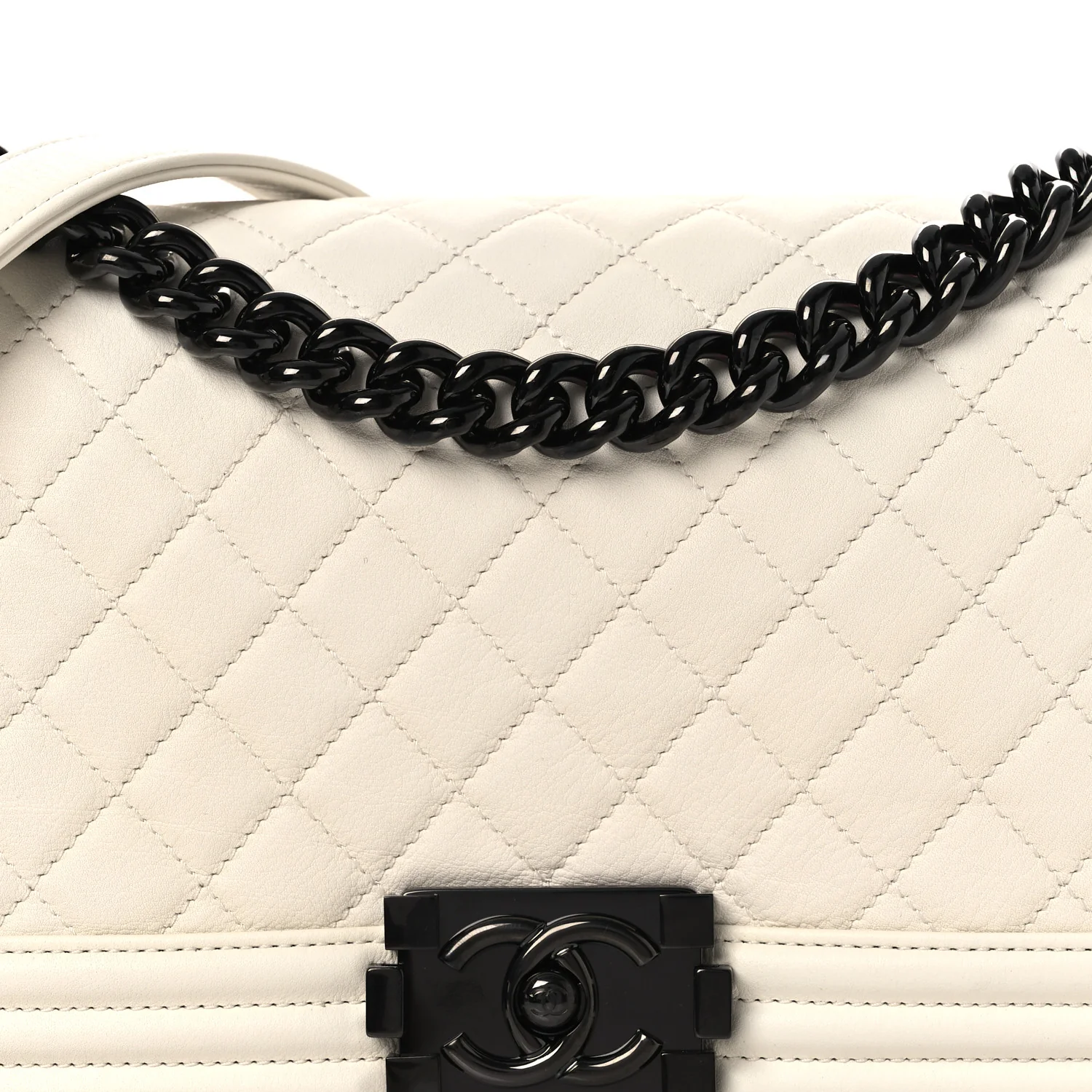 Calfskin Quilted Medium Boy Flap White - Image 8