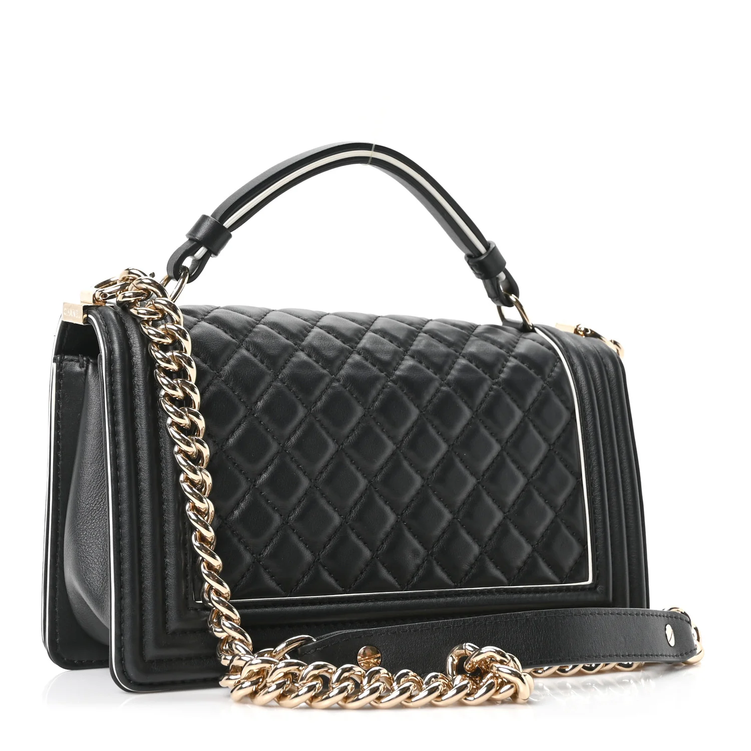 Calfskin Quilted Medium Boy Top Handle Flap Black - Image 3