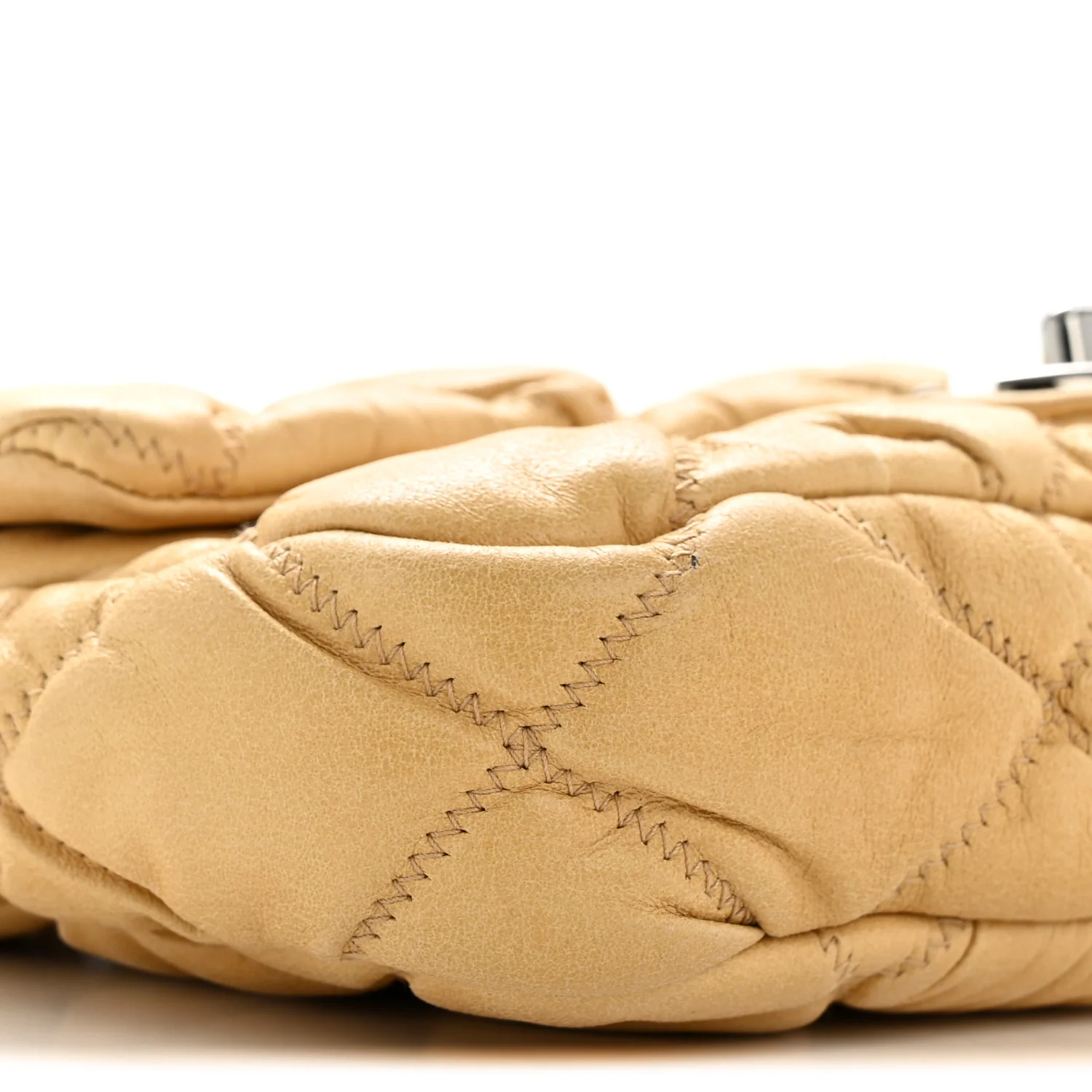 Calfskin Quilted Medium Bubble Quilt Flap Bag Beige - Image 9