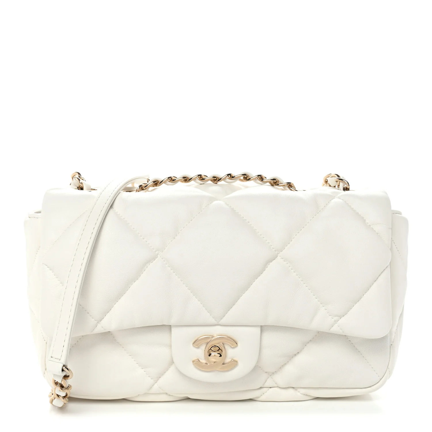 Calfskin Quilted Medium Bubbly Flap White