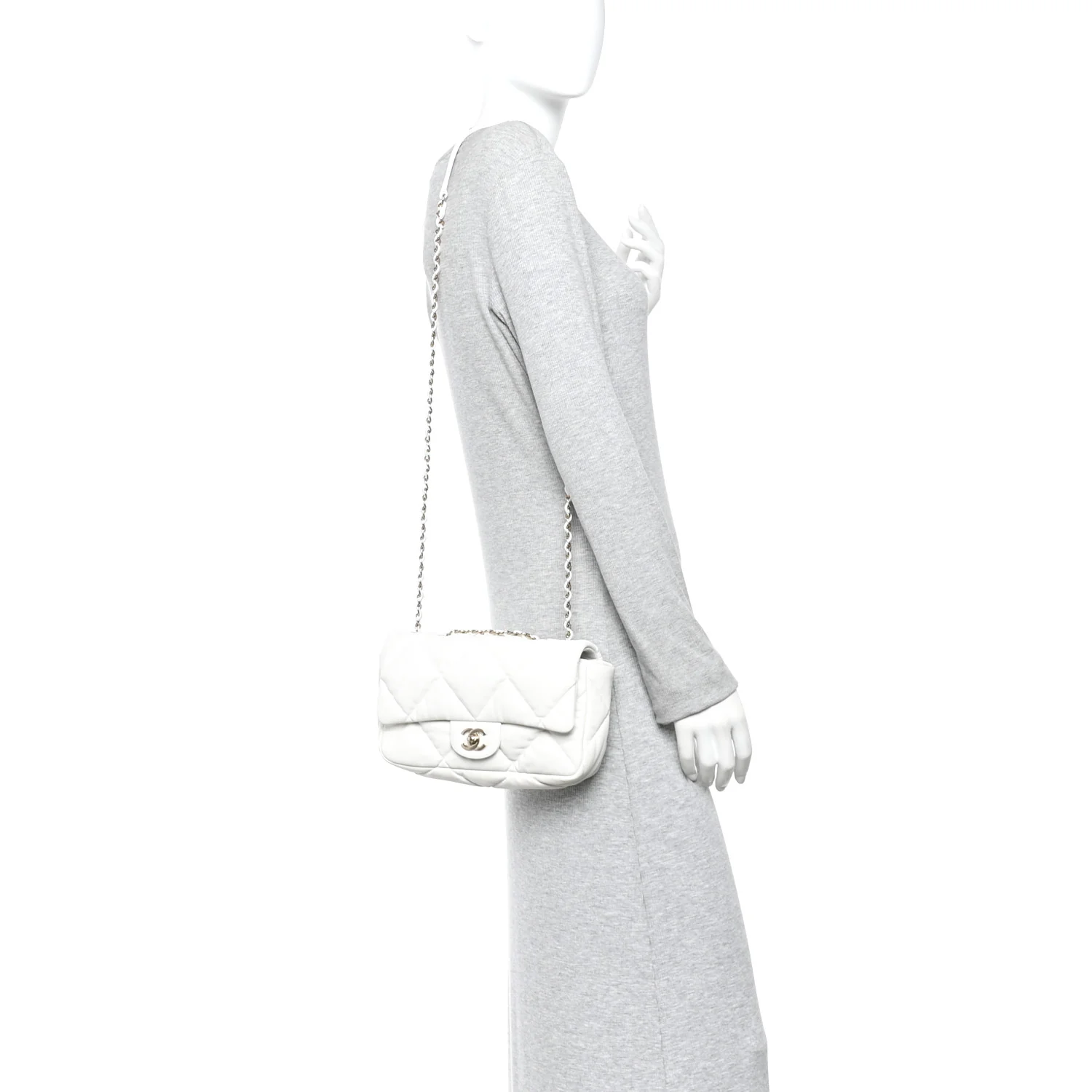 Calfskin Quilted Medium Bubbly Flap White - Image 2