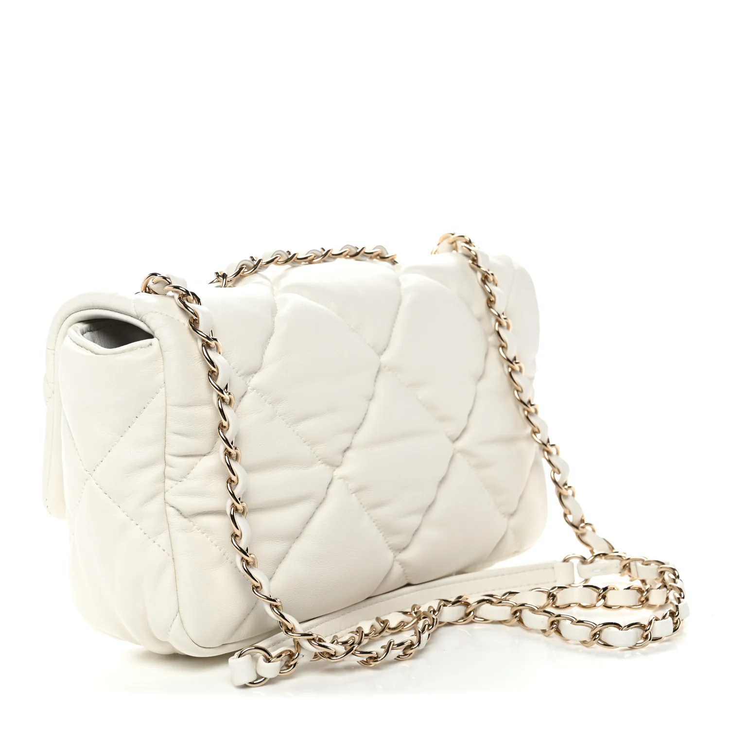 Calfskin Quilted Medium Bubbly Flap White - Image 4