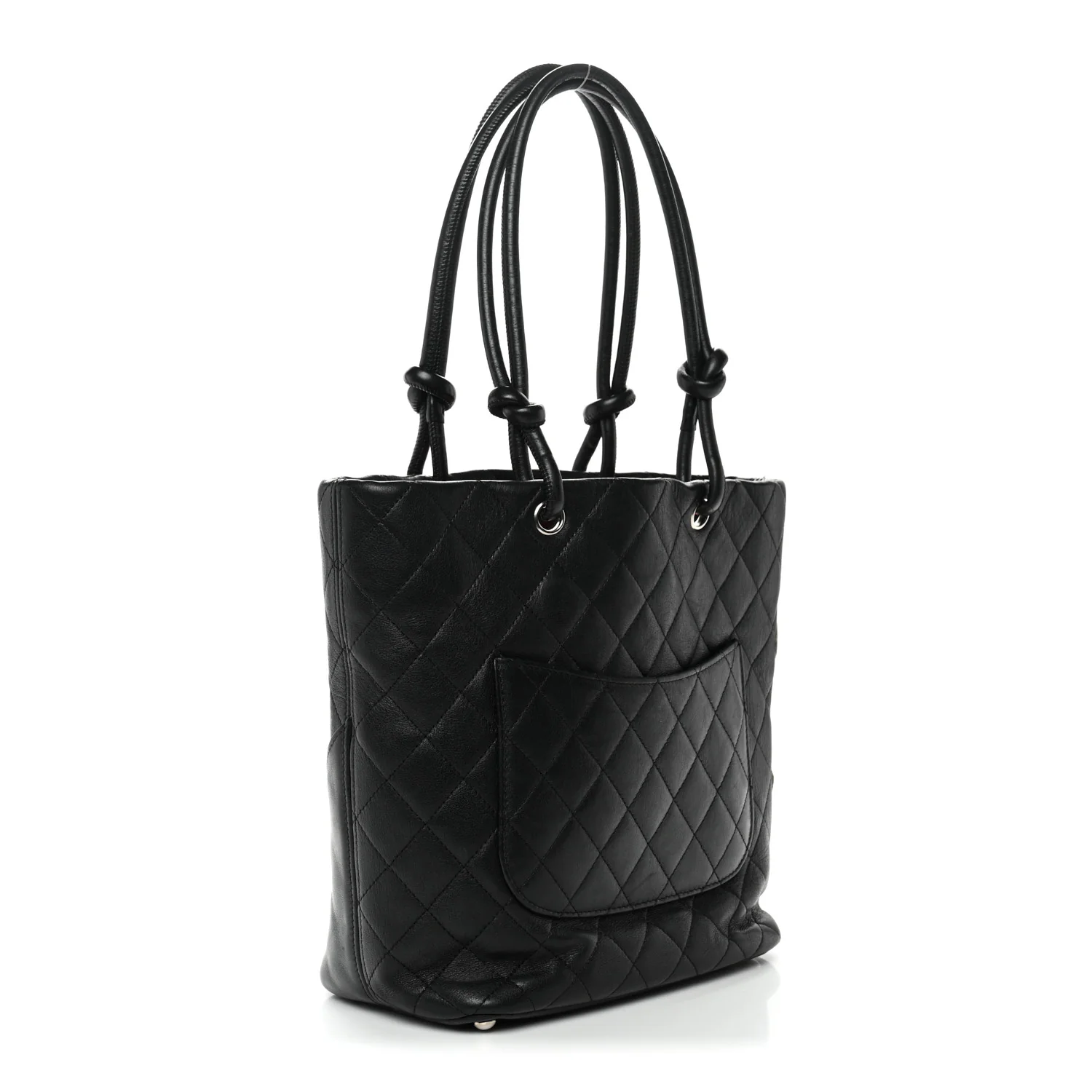 Calfskin Quilted Medium Cambon Tote Black White - Image 3