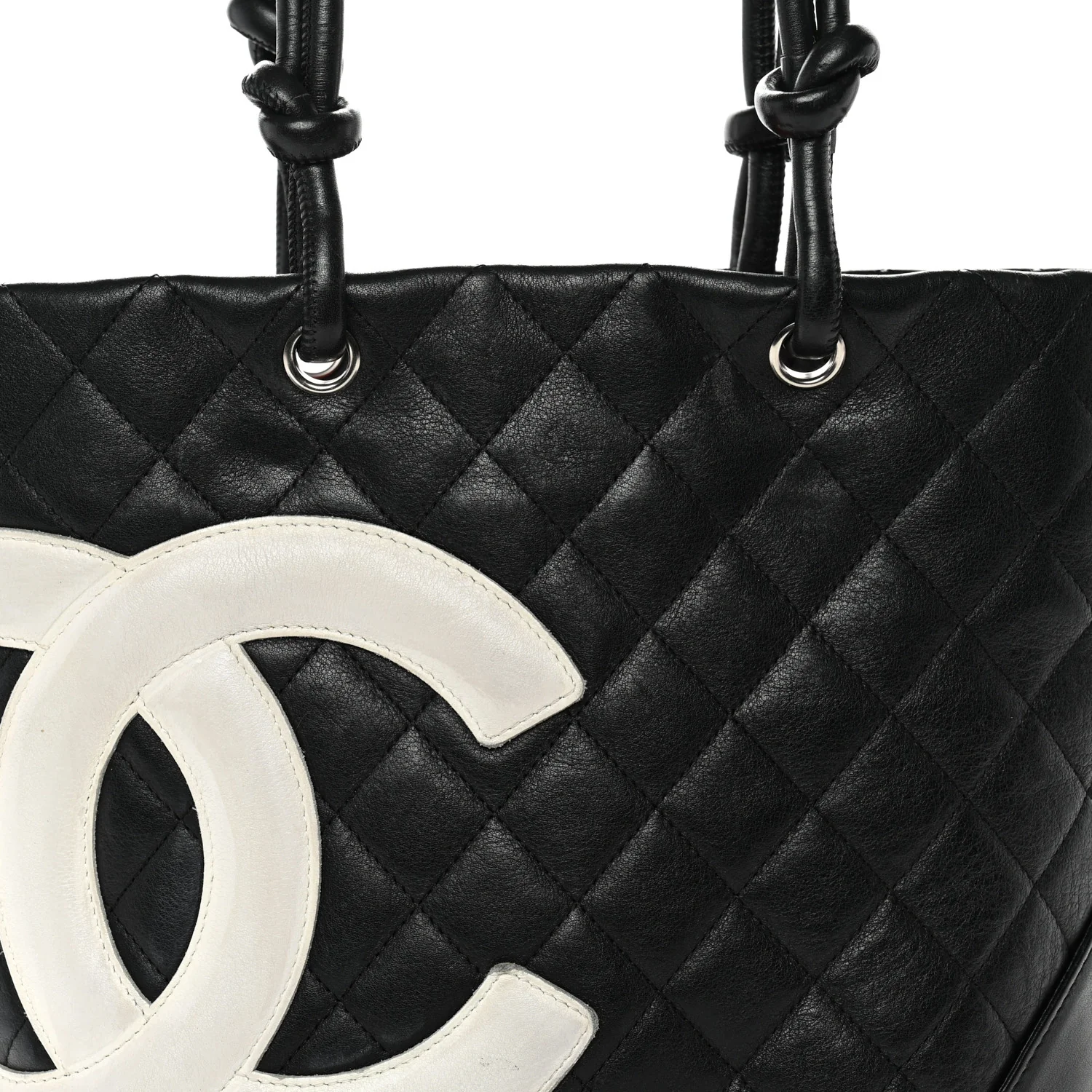 Calfskin Quilted Medium Cambon Tote Black White - Image 8