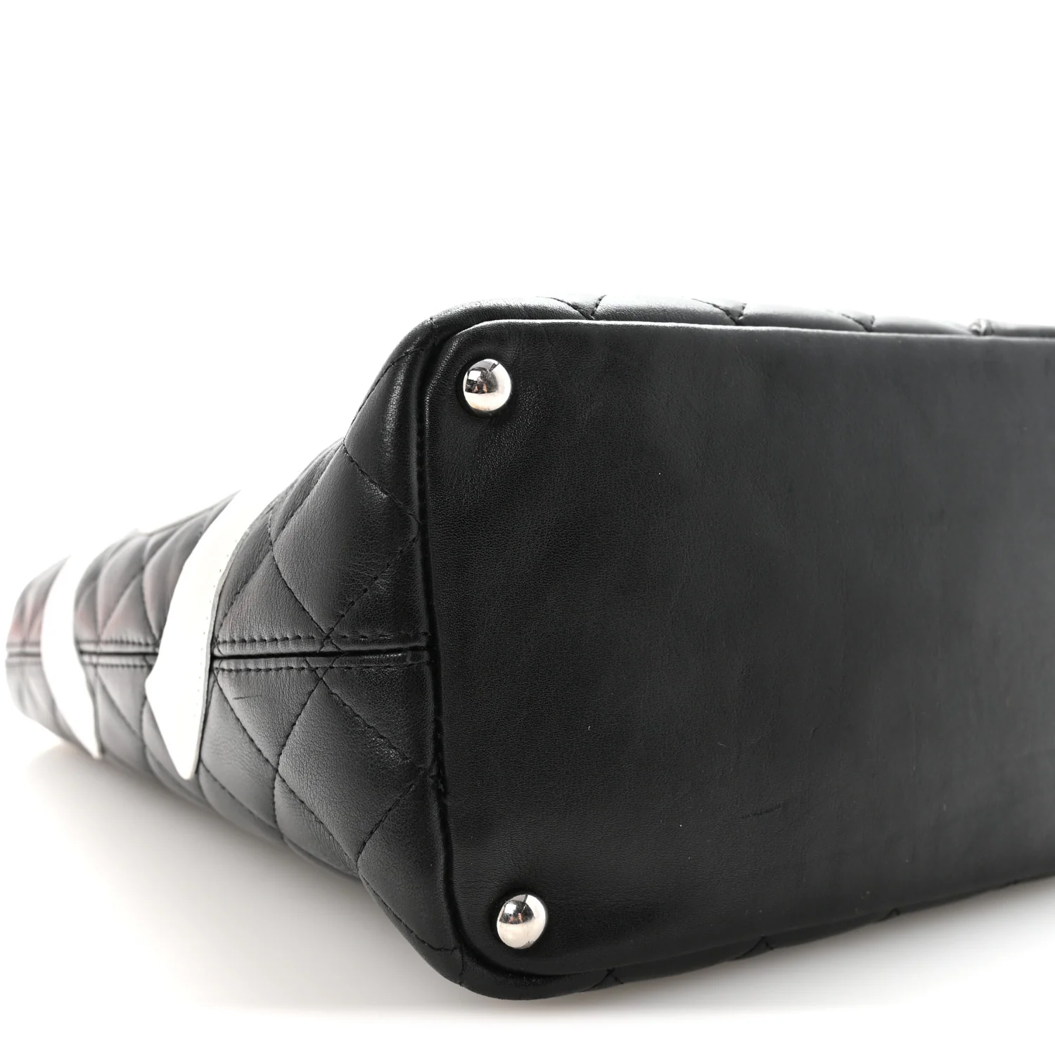 Calfskin Quilted Medium Cambon Tote Black White - Image 9