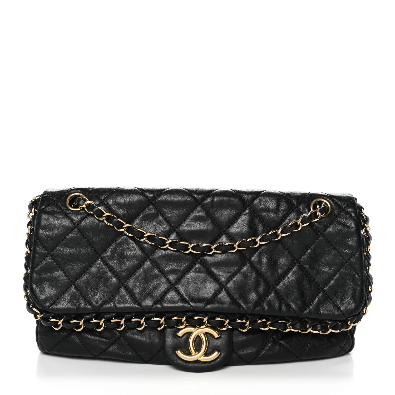 Calfskin Quilted Medium Chain Me Flap Black