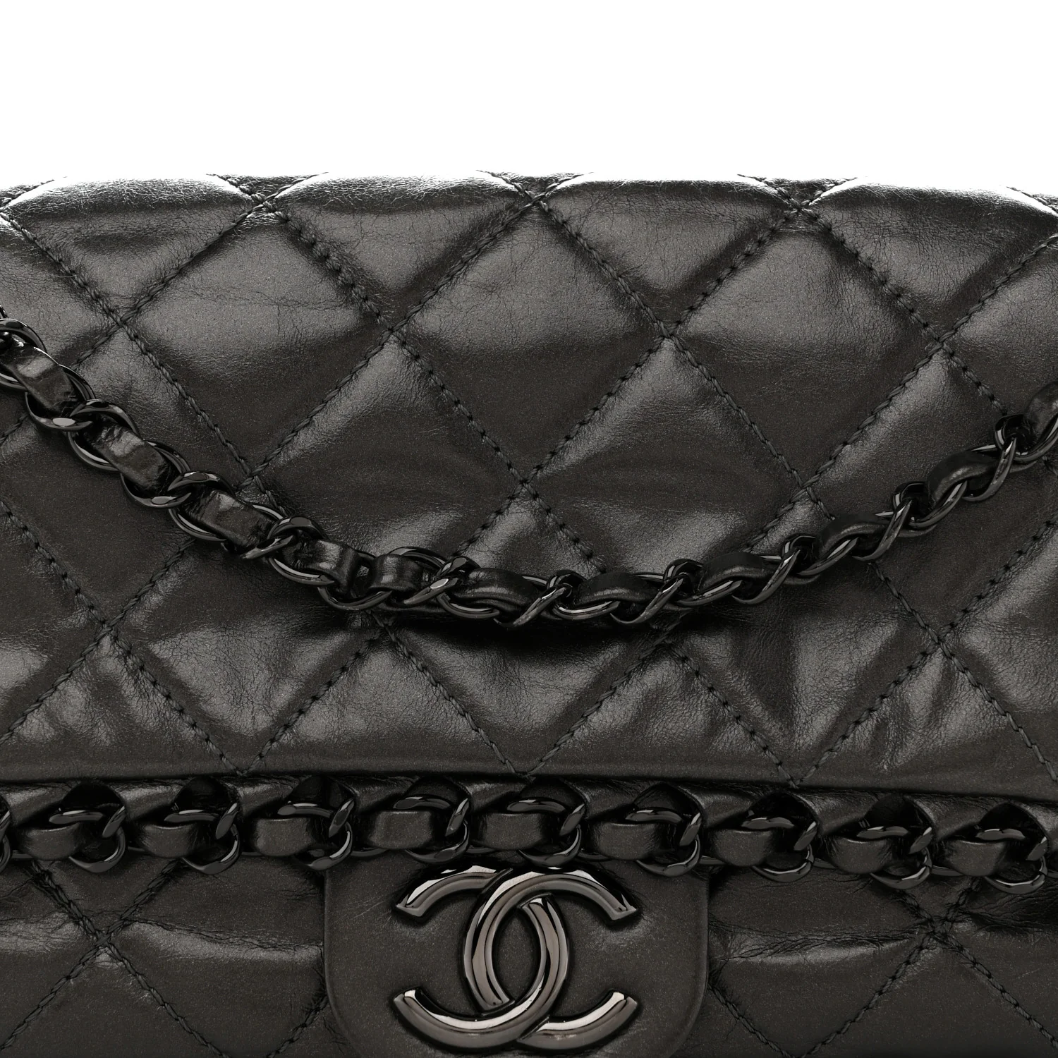 Calfskin Quilted Medium Chain Me Flap Grey - Image 8