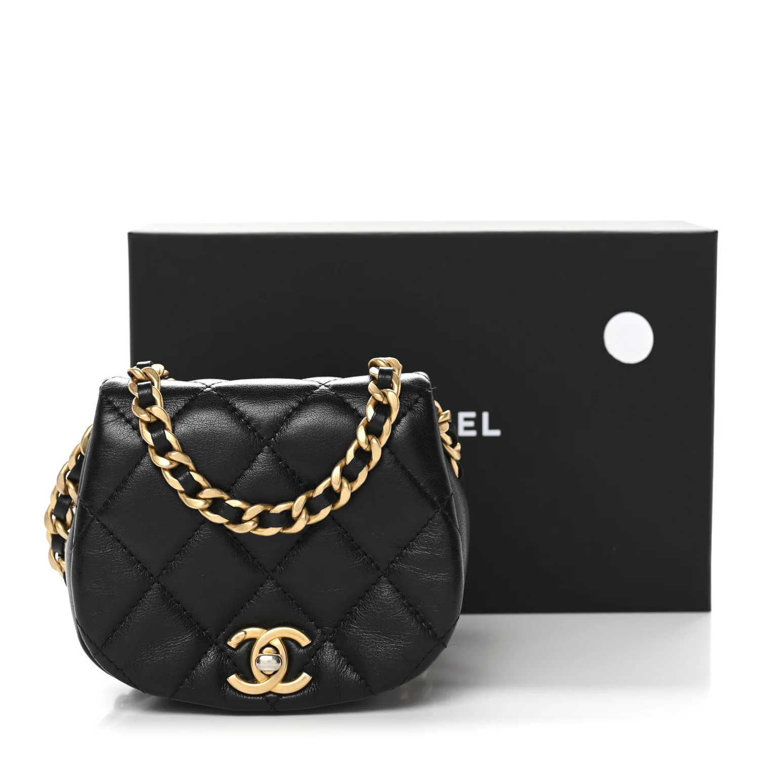 Calfskin Quilted Mini Coco Mail Clutch With Chain Black - Image 12