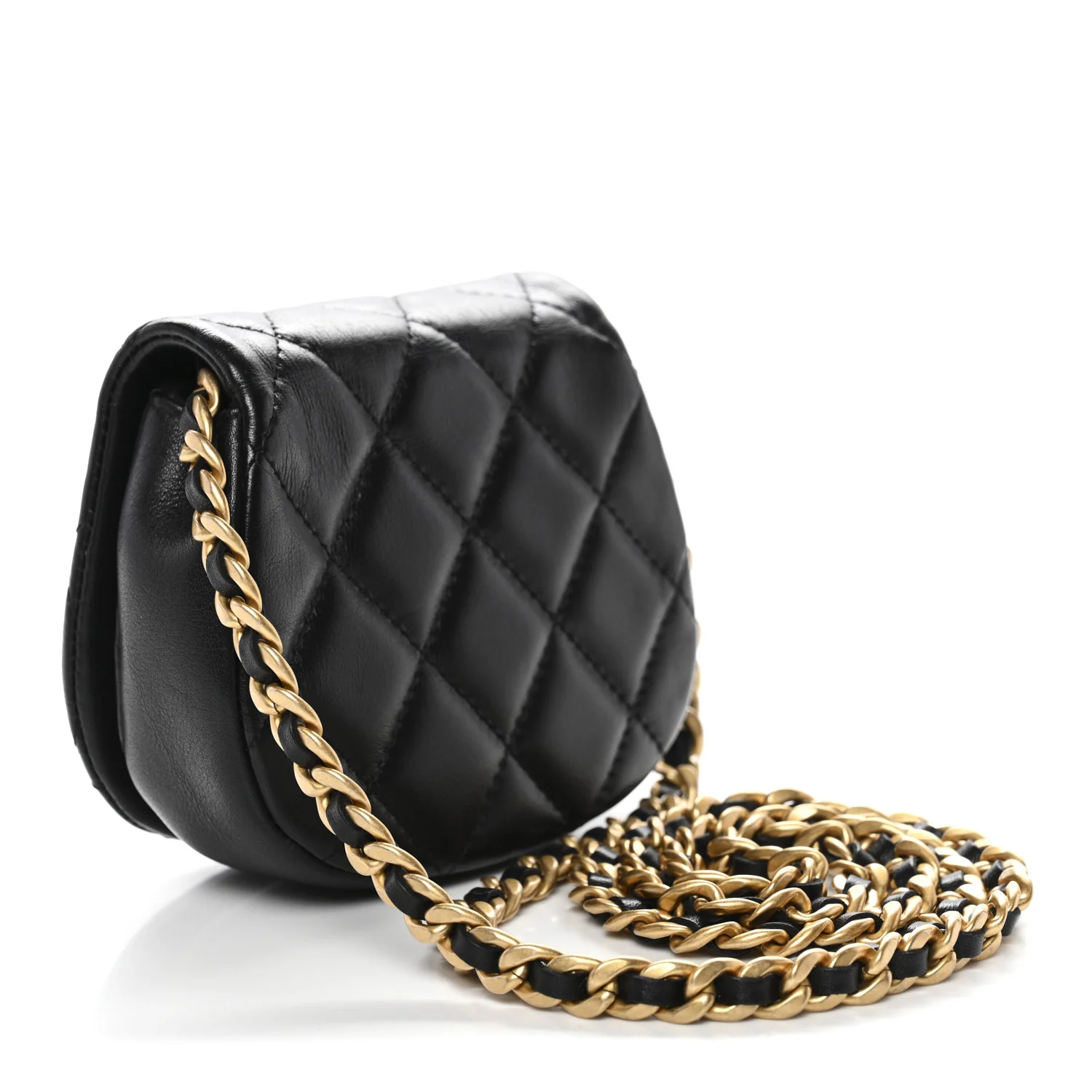 Calfskin Quilted Mini Coco Mail Clutch With Chain Black - Image 3
